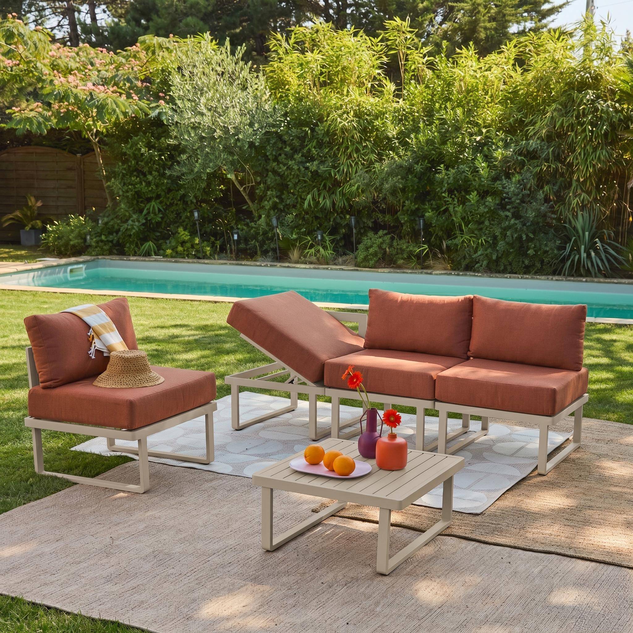 Conjunto de jardim modular em alumínio, 4 lugares Terracota - 64.5x64.5x63 cm Photo2