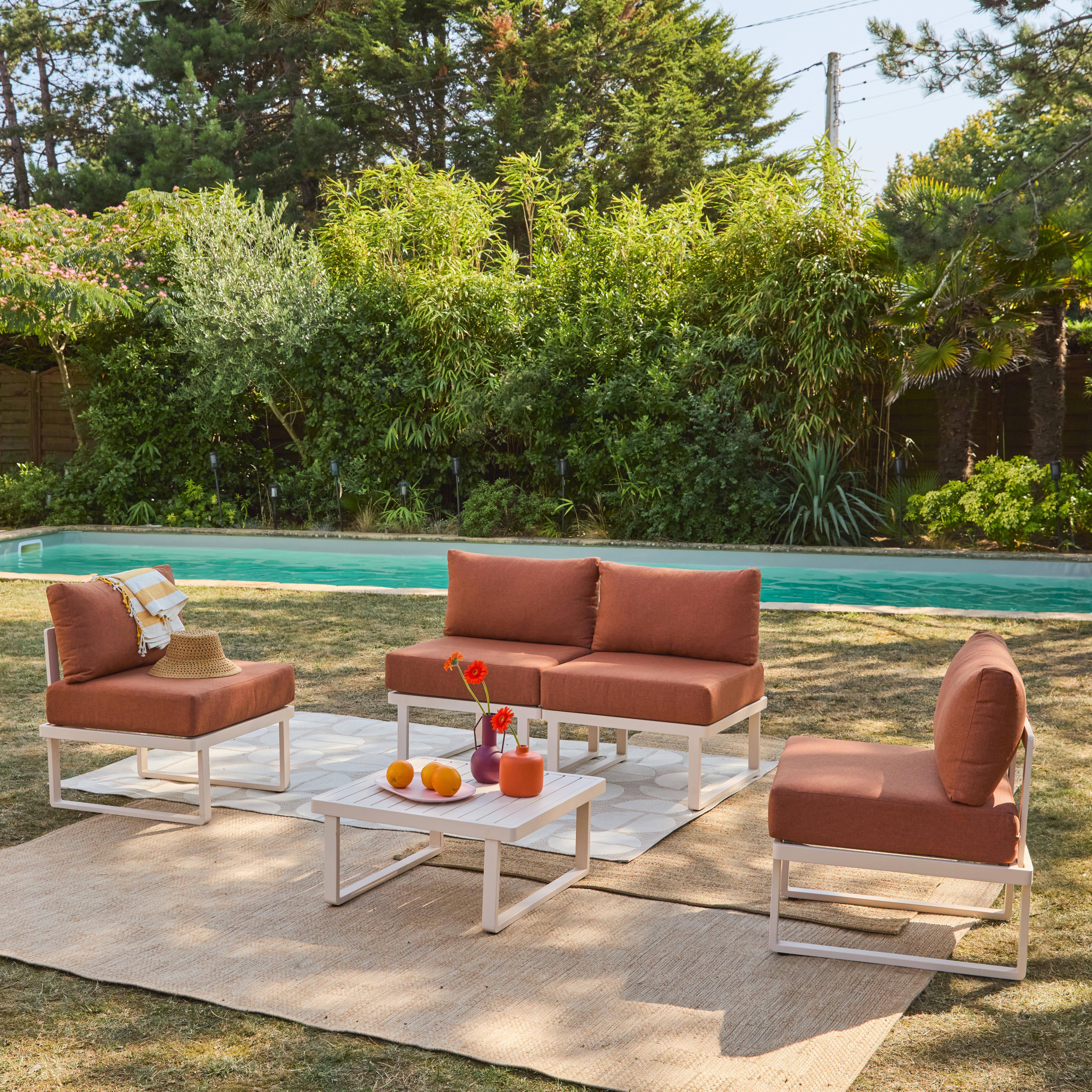 Modulaire aluminium loungeset 4 zitplaatsen voor buiten terracotta - Clea,sweeek,Photo3