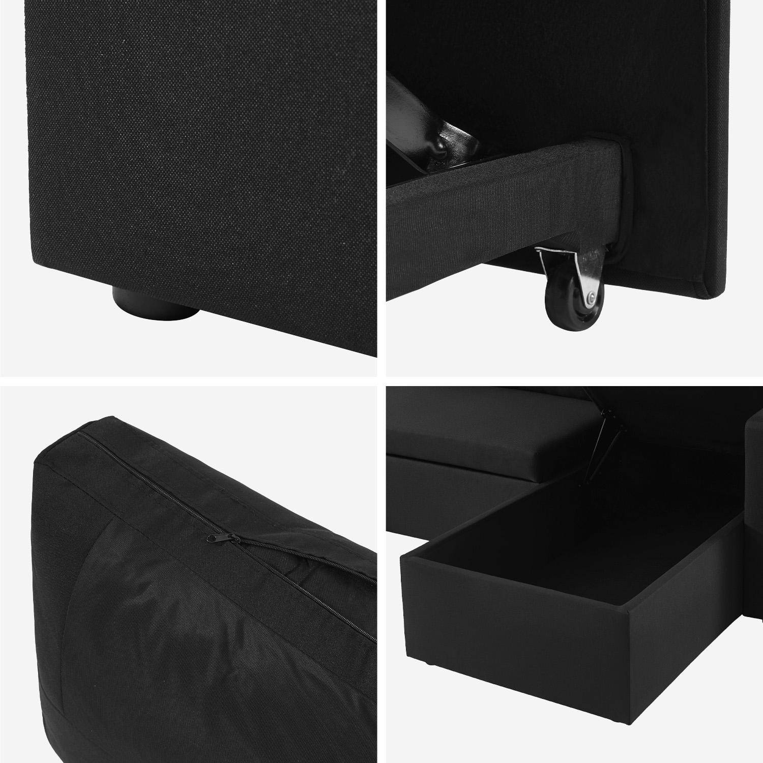 Canapé panoramique convertible en tissu noir, 4 places, coffre rangement, lit modulable ,sweeek,Photo10