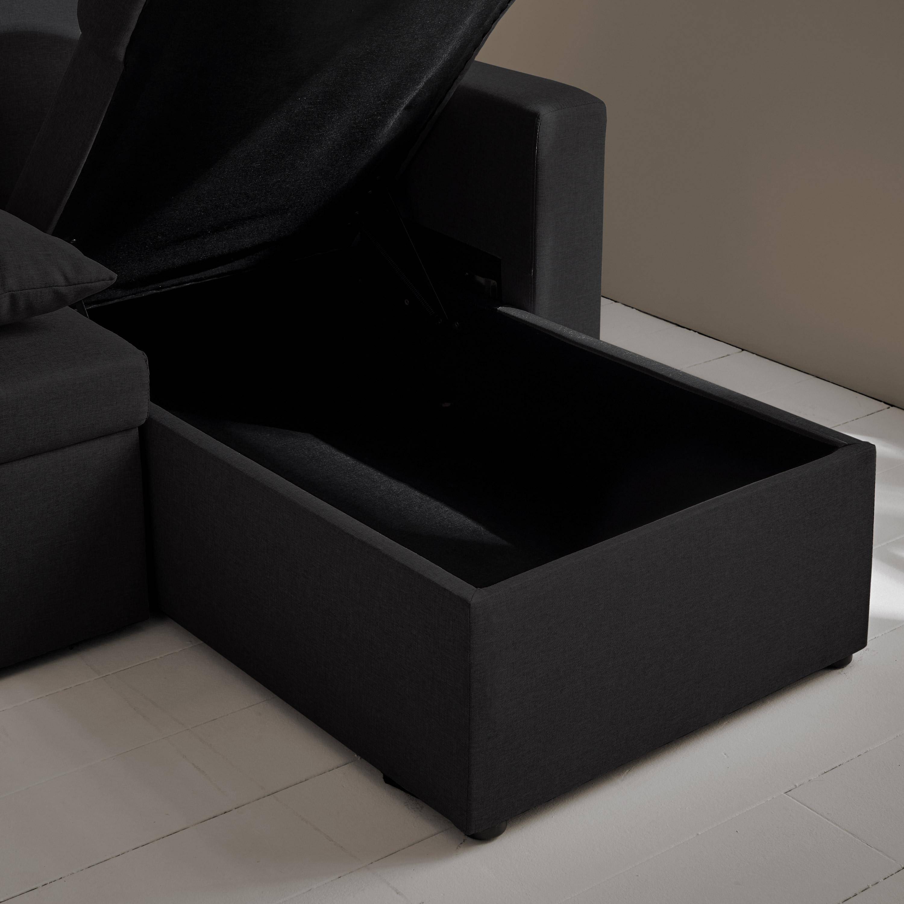 Canapé panoramique convertible en tissu noir, 4 places, coffre rangement, lit modulable ,sweeek,Photo4