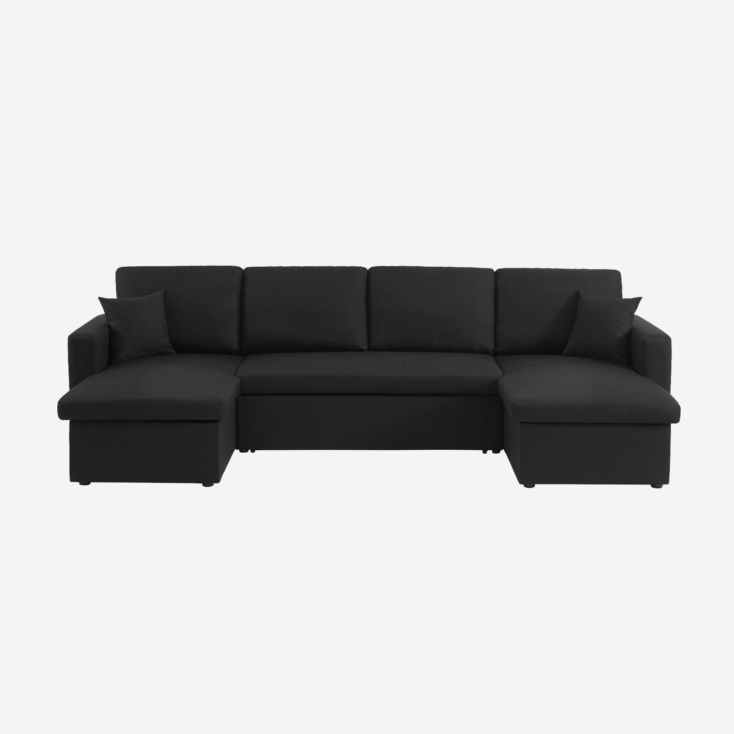 Canapé panoramique convertible en tissu noir, 4 places, coffre rangement, lit modulable ,sweeek,Photo6