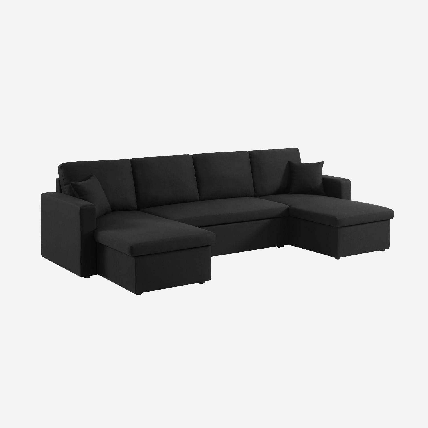 Canapé panoramique convertible en tissu noir, 4 places, coffre rangement, lit modulable ,sweeek,Photo5