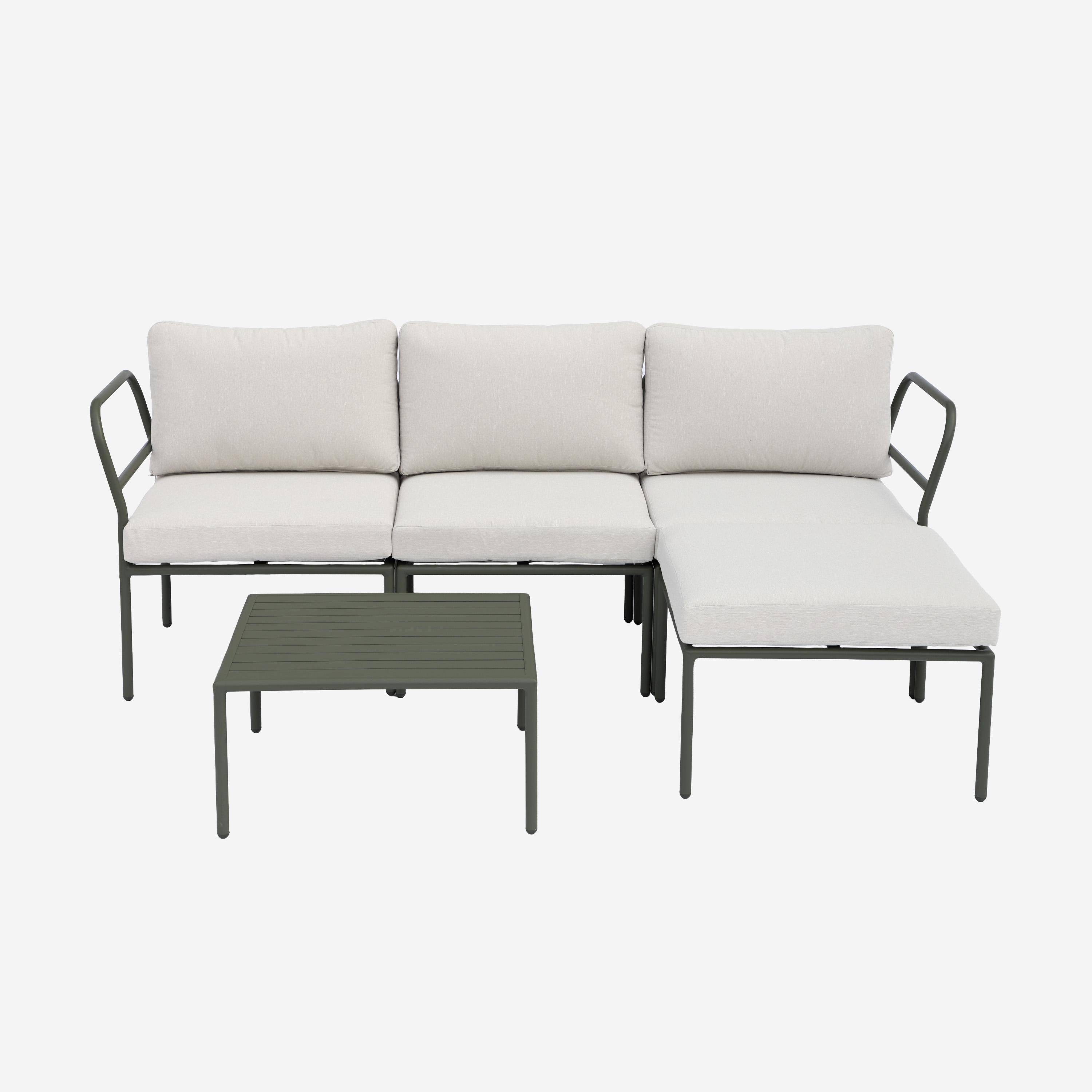 Salon de jardin modulable aluminium kaki et tissu beige 4 places - Arcadia,sweeek,Photo8