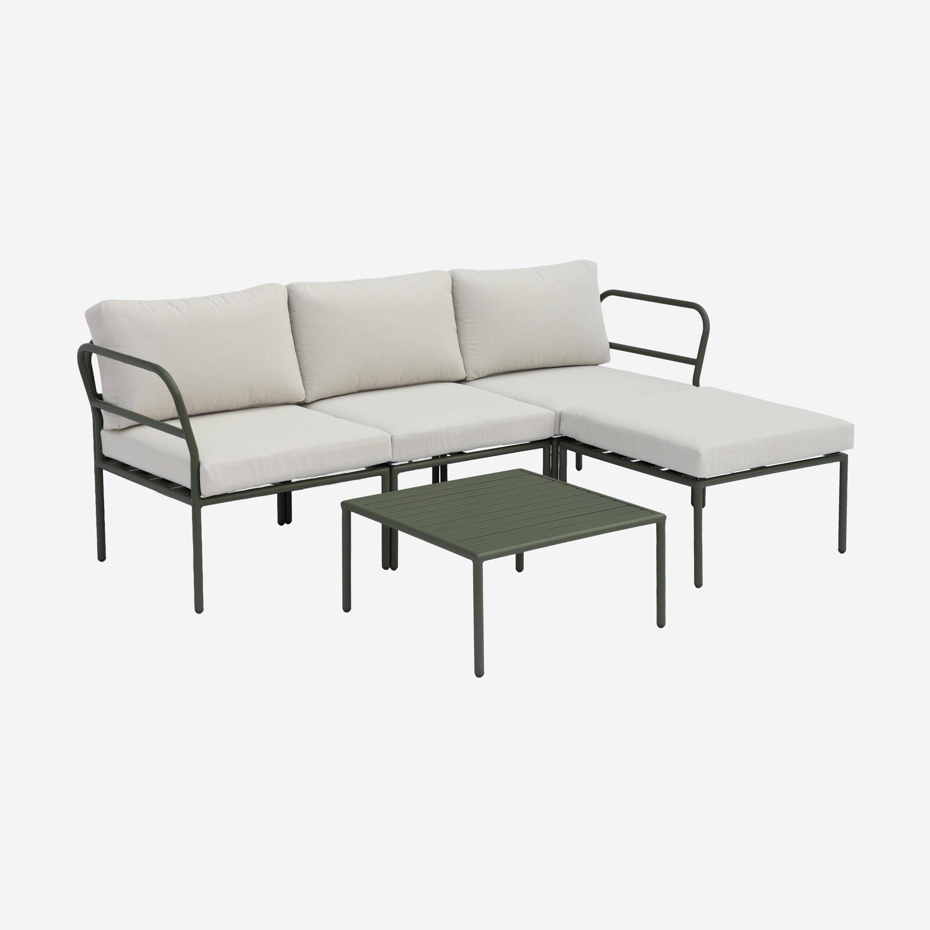 Salon de jardin modulable aluminium kaki et tissu beige 4 places - Arcadia Photo7