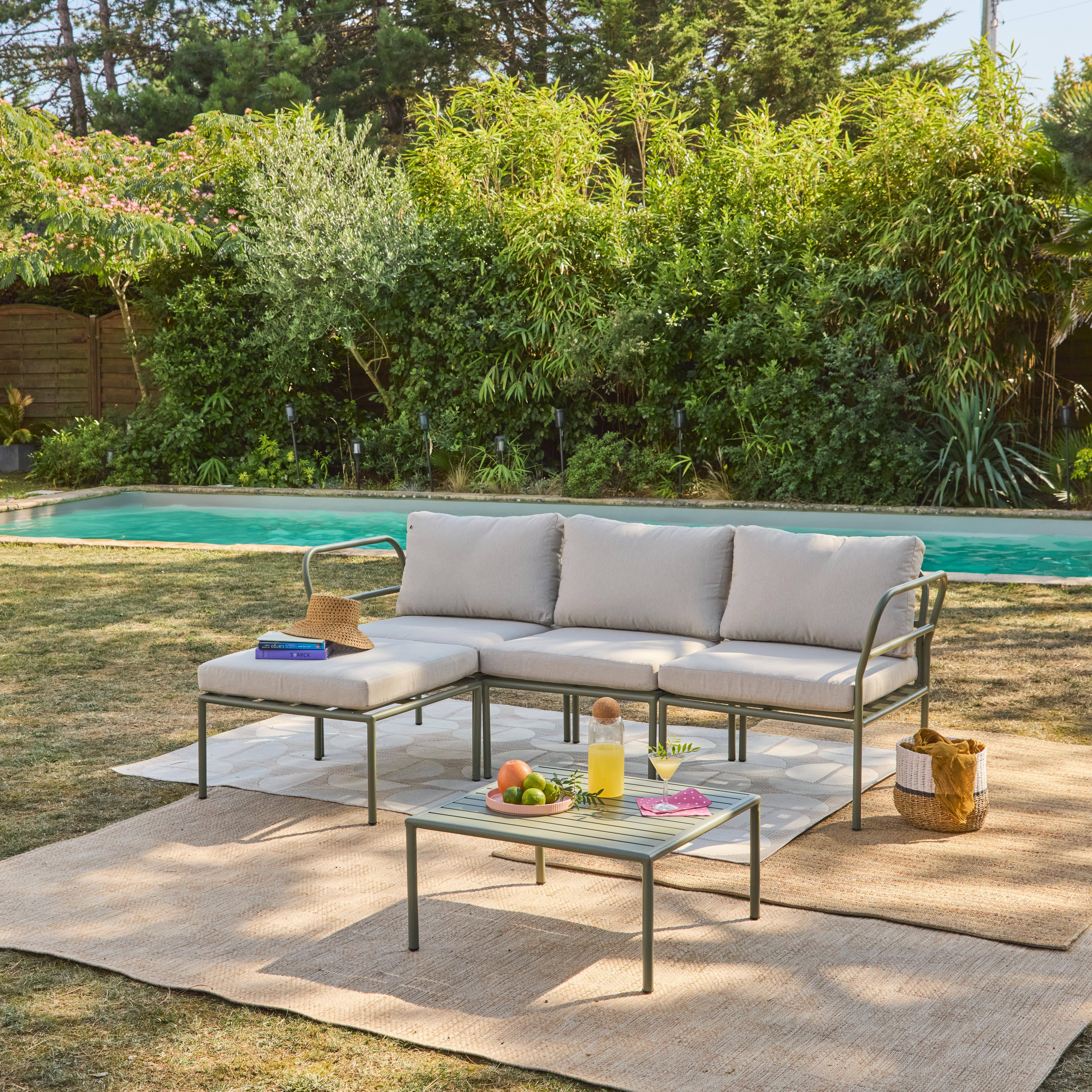 Salon de jardin modulable aluminium kaki et tissu beige 4 places - Arcadia,sweeek,Photo1