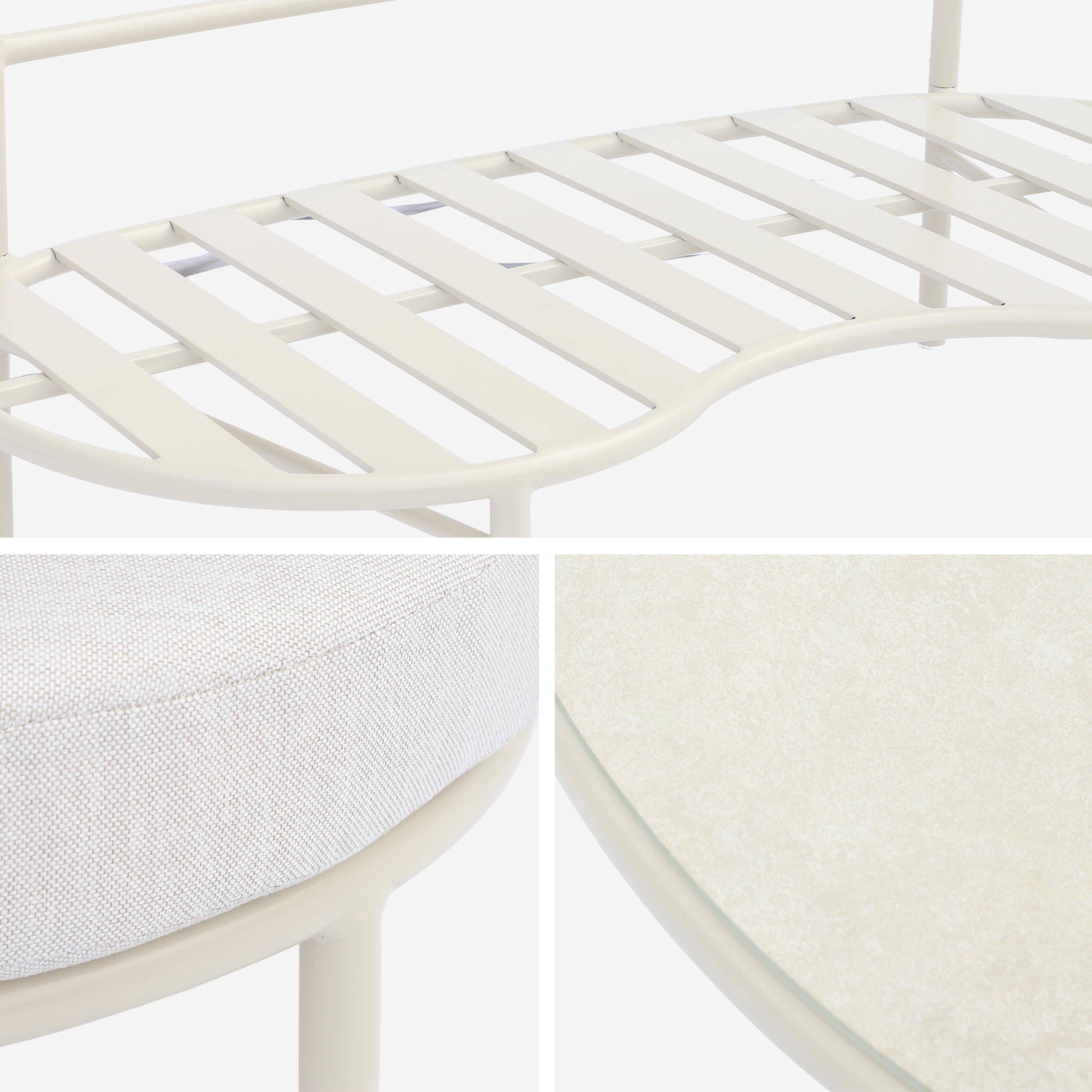 Salon de jardin aluminium et tissu beige 4 places, forme organique, table ronde - Solena Photo4