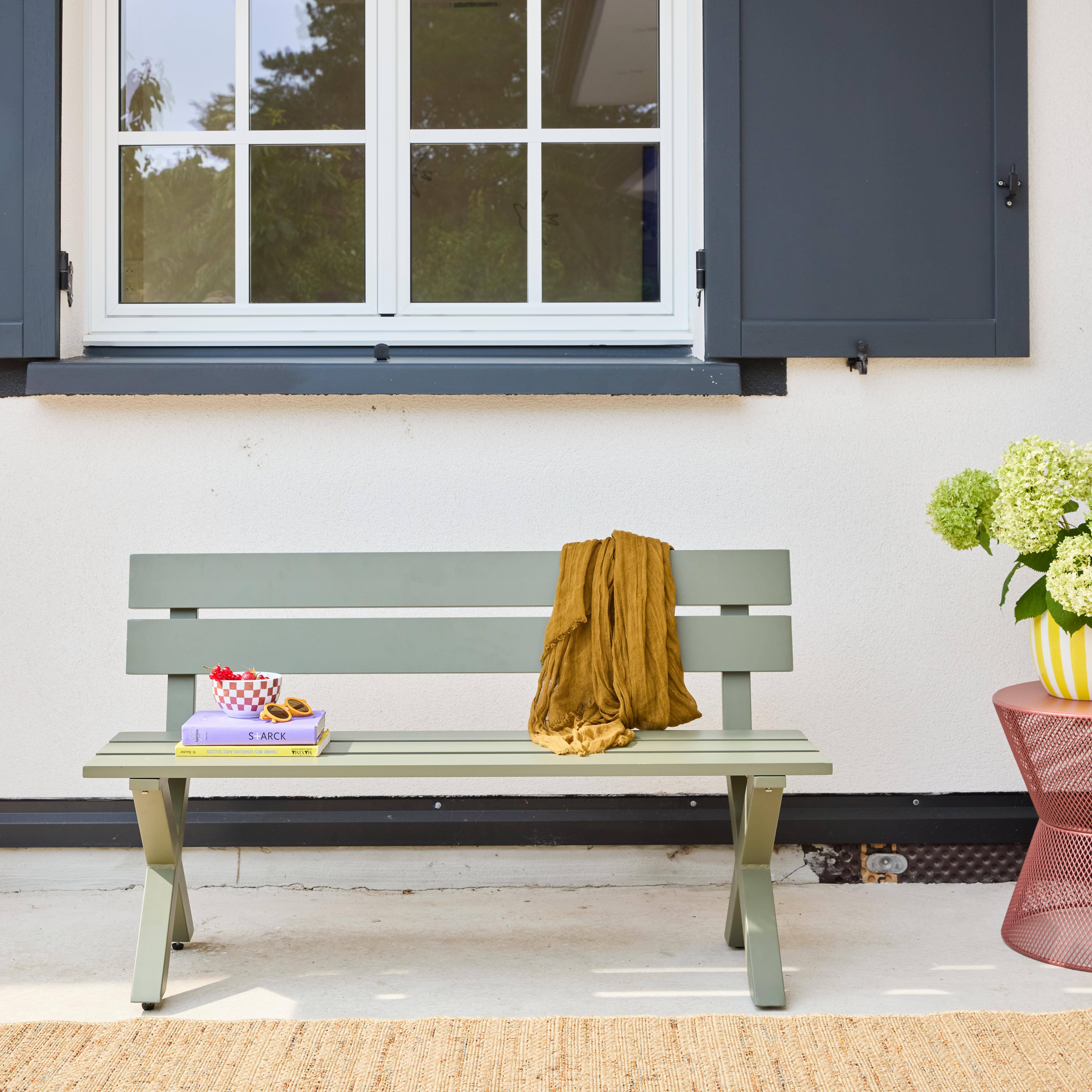 Banco de jardín de aluminio para 2 personas, Terralu, Verde kaki, 120x50.5x70 cm,sweeek,Photo1