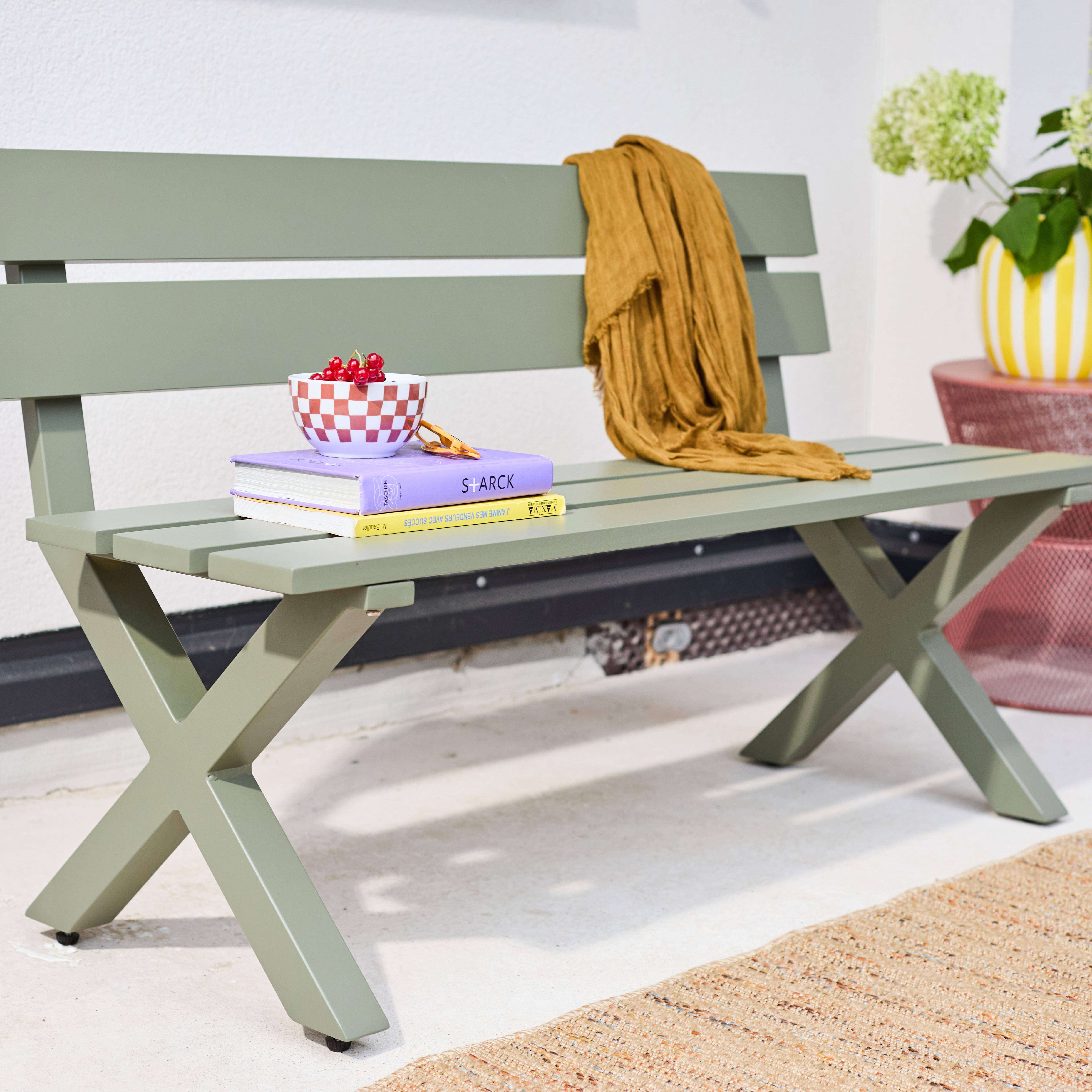 Banco de jardín de aluminio para 2 personas, Terralu, Verde kaki, 120x50.5x70 cm Photo3