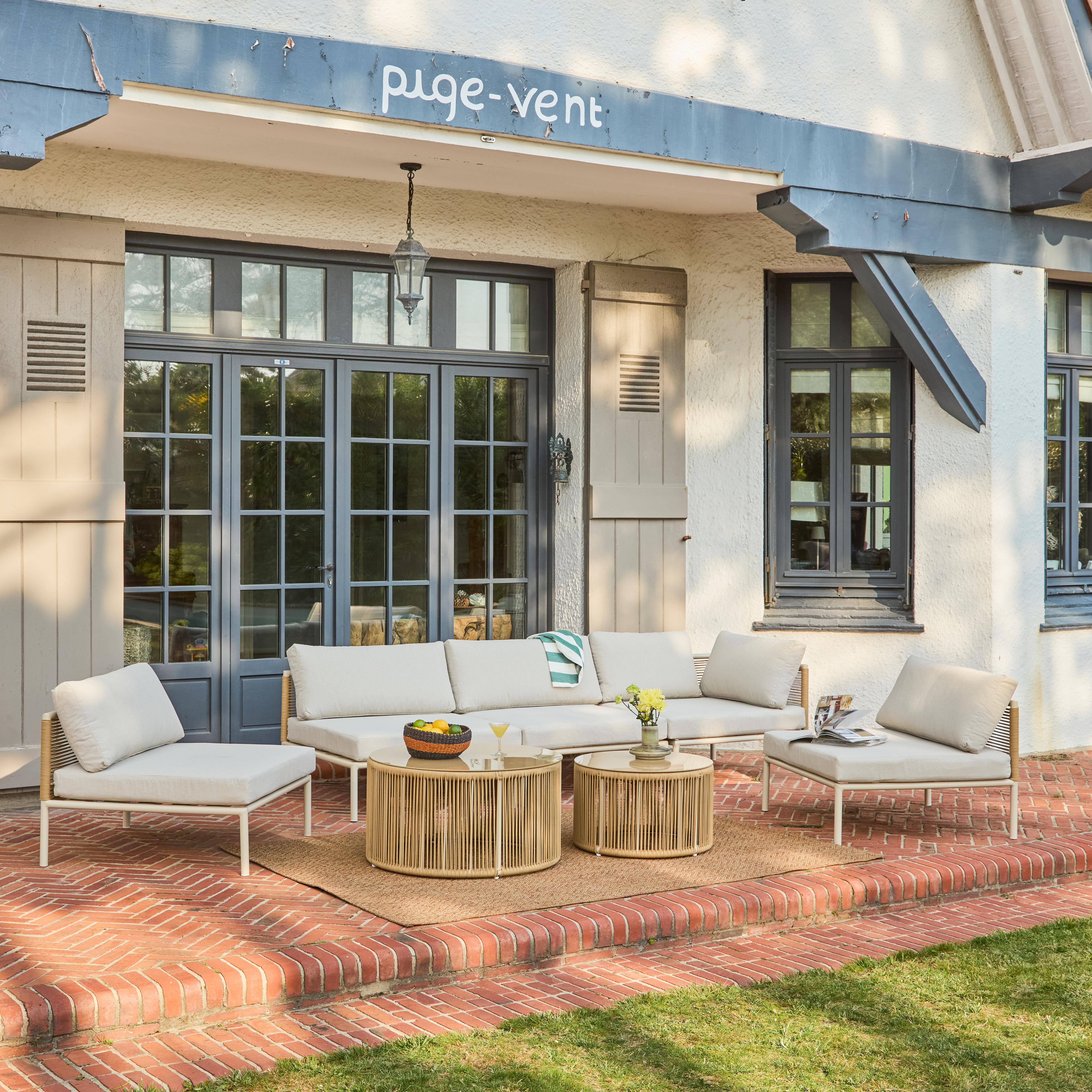 Salon de jardin modulable aluminium et cordes beige 5 places - Orial,sweeek,Photo1