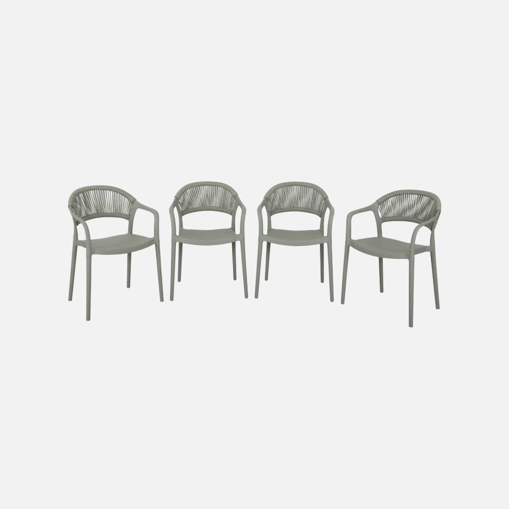 4er-Set stapelbare Gartenstühle mit Seiloptik graugrün