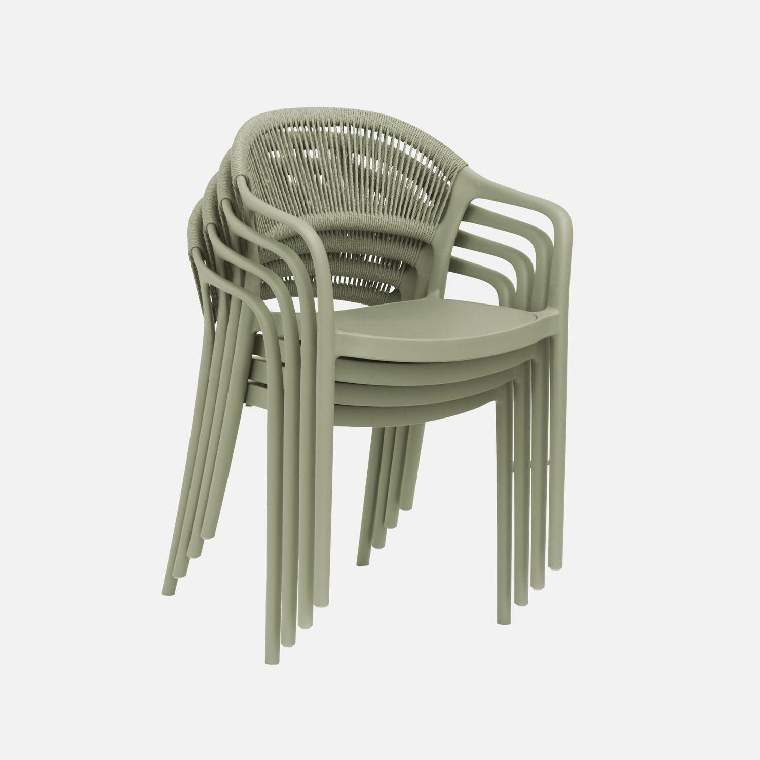 Chaise de jardin empilable avec effet corde vert de gris (lot de 4) - Jovia Photo4