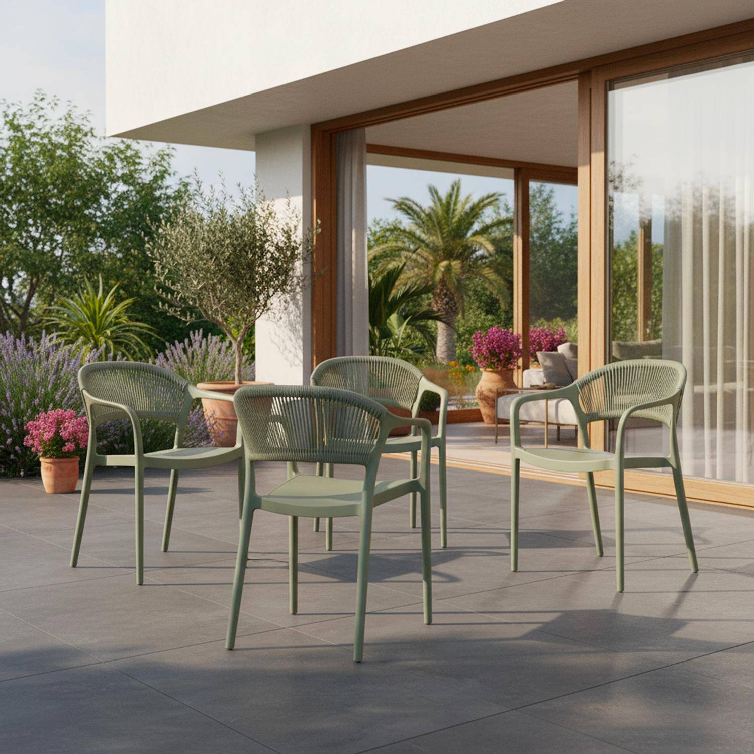 Chaise de jardin empilable avec effet corde vert de gris (lot de 4) - Jovia Photo1