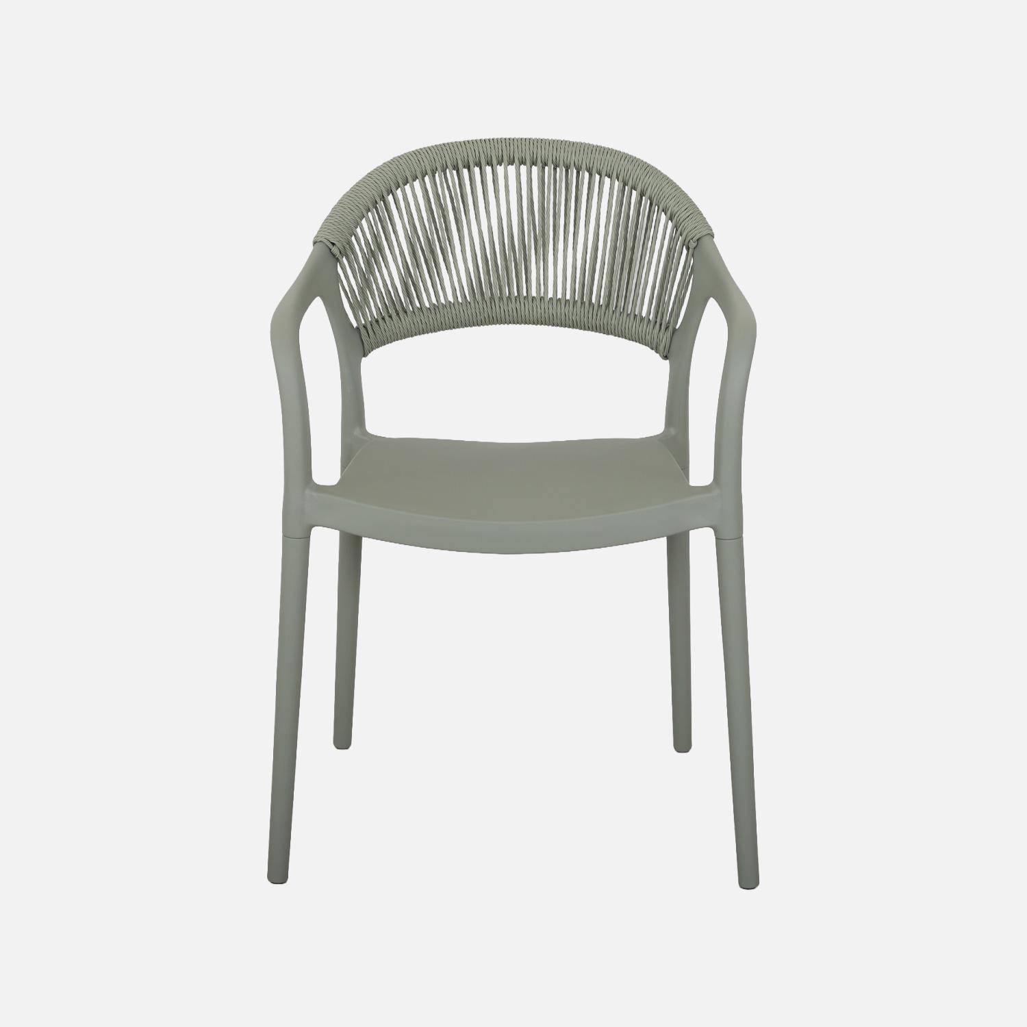 4er-Set stapelbare Gartenstühle mit Seiloptik graugrün - Jovia Photo4