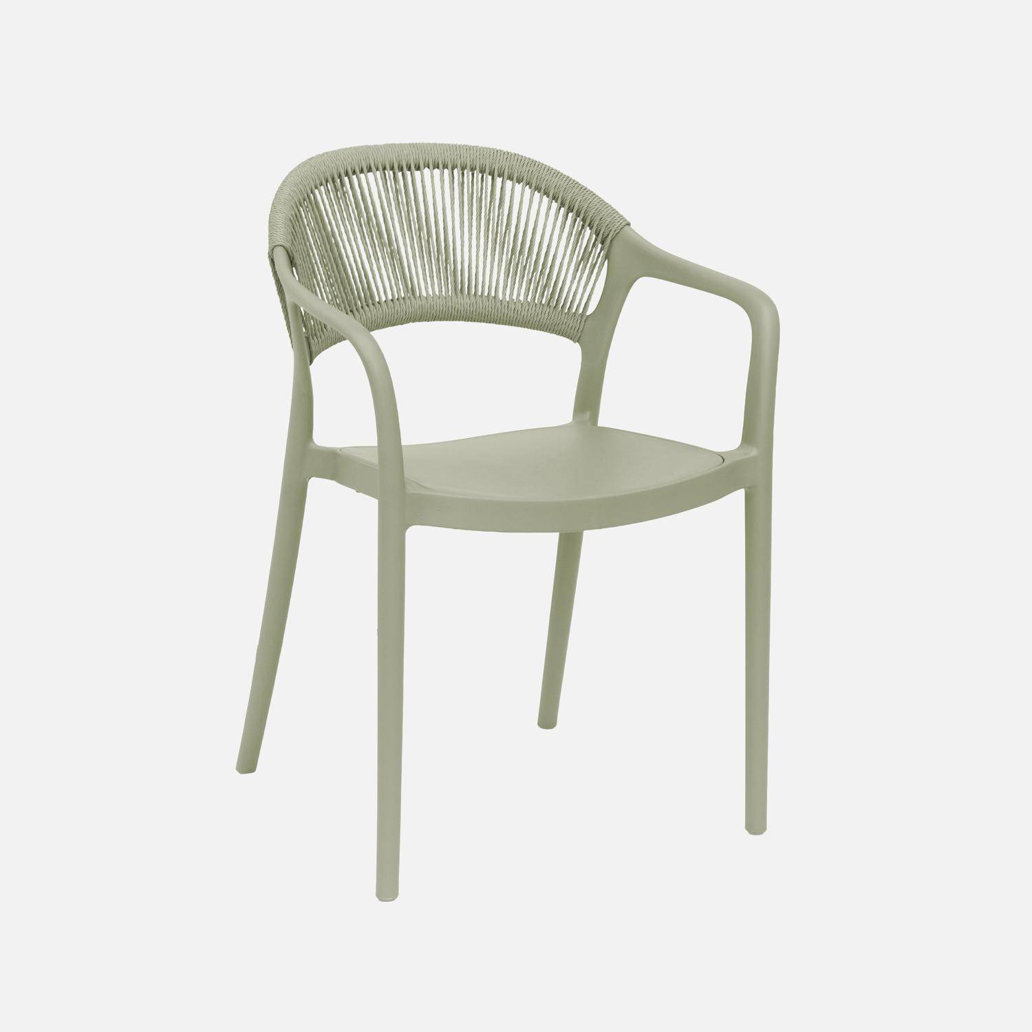 Chaise de jardin empilable avec effet corde vert de gris (lot de 4) - Jovia Photo3