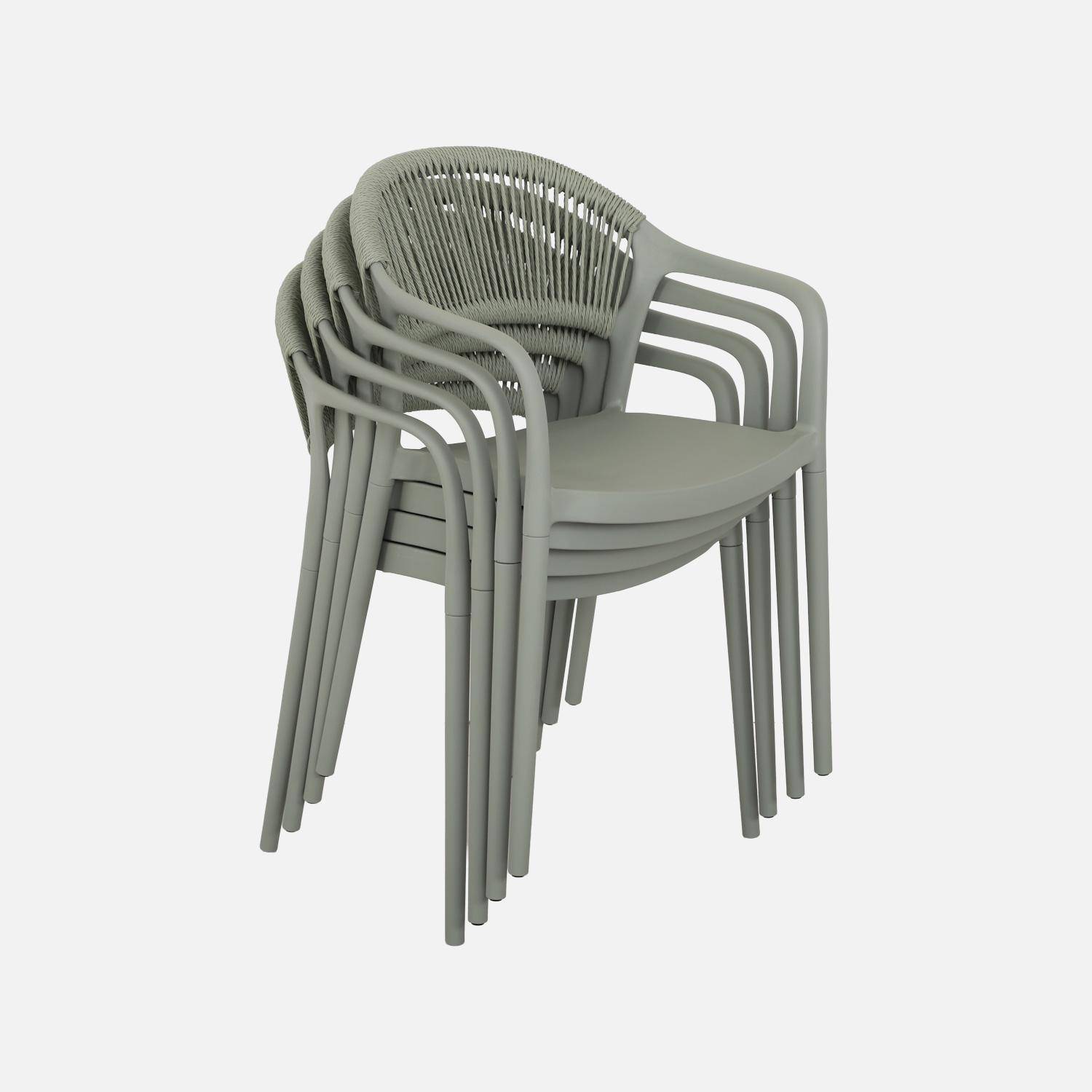 4er-Set stapelbare Gartenstühle mit Seiloptik graugrün - Jovia Photo5