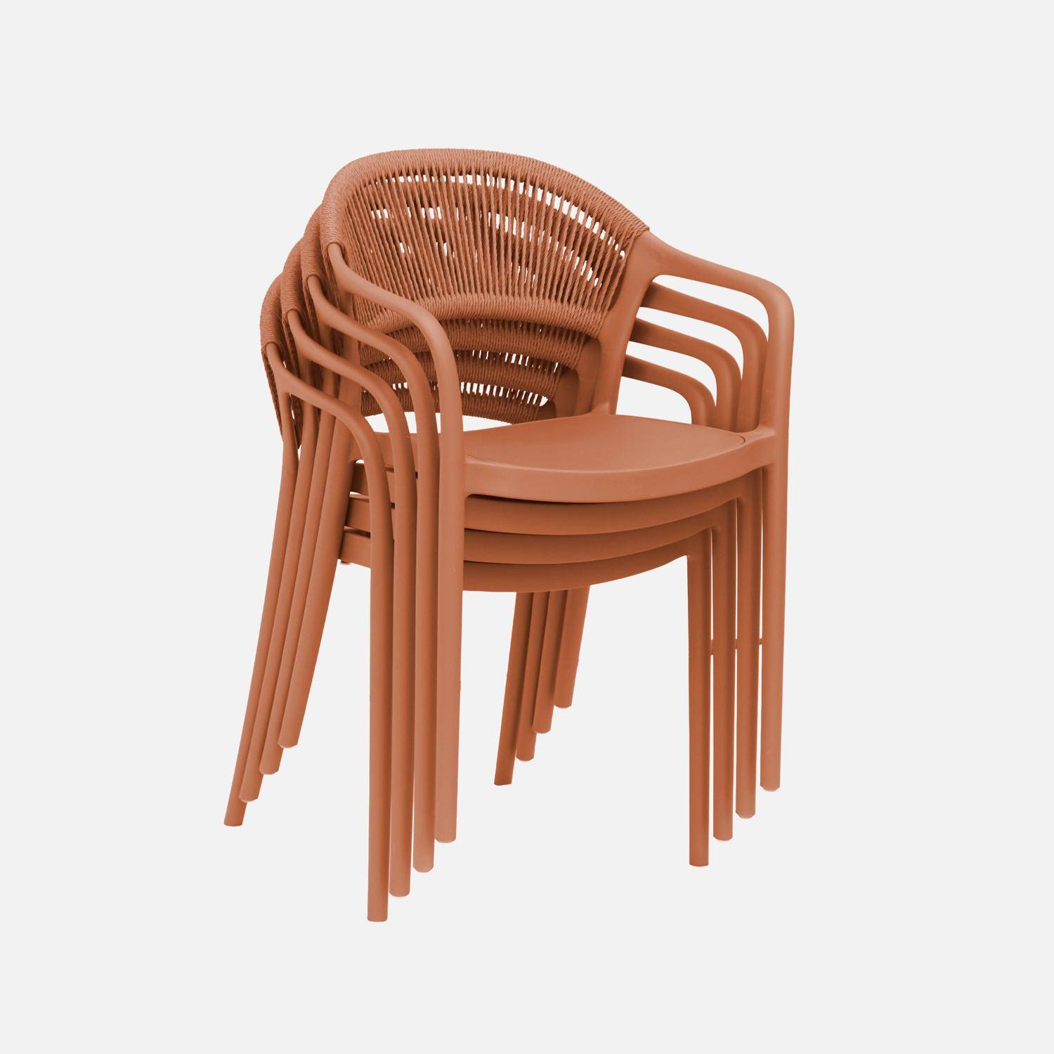Chaise de jardin empilable avec effet corde terracotta (lot de 4) - Jovia Photo4