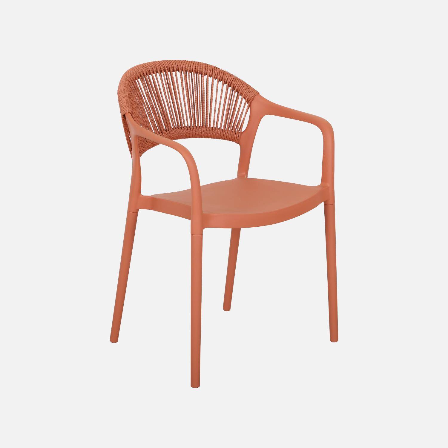 Chaise de jardin empilable avec effet corde terracotta (lot de 4) - Jovia Photo3