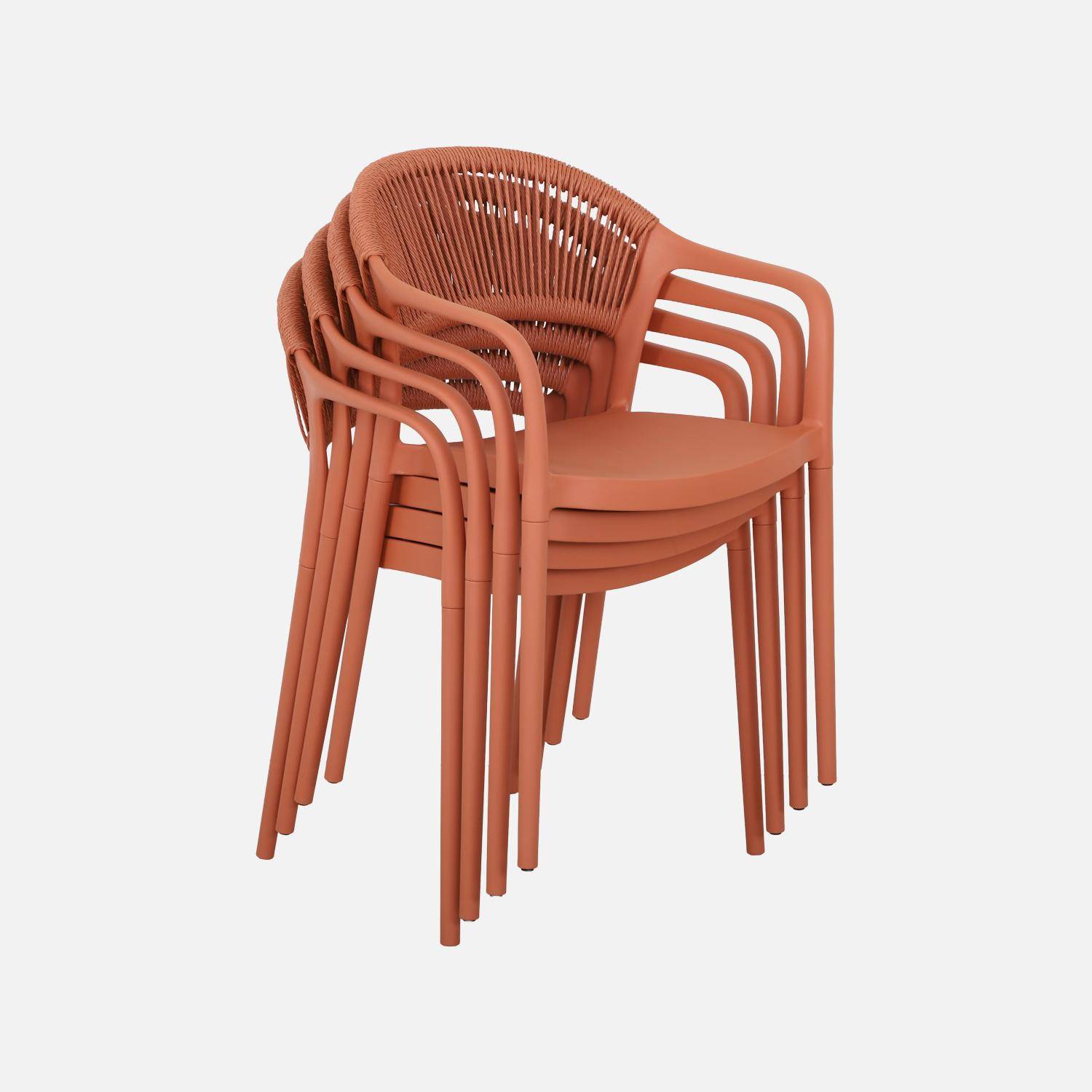 Chaise de jardin empilable avec effet corde terracotta (lot de 4) - Jovia Photo5