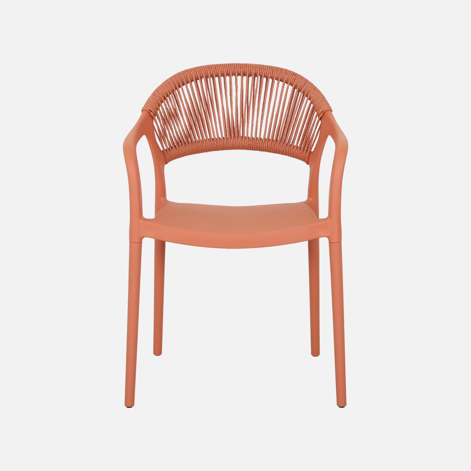 Chaise de jardin empilable avec effet corde terracotta (lot de 4) - Jovia Photo4