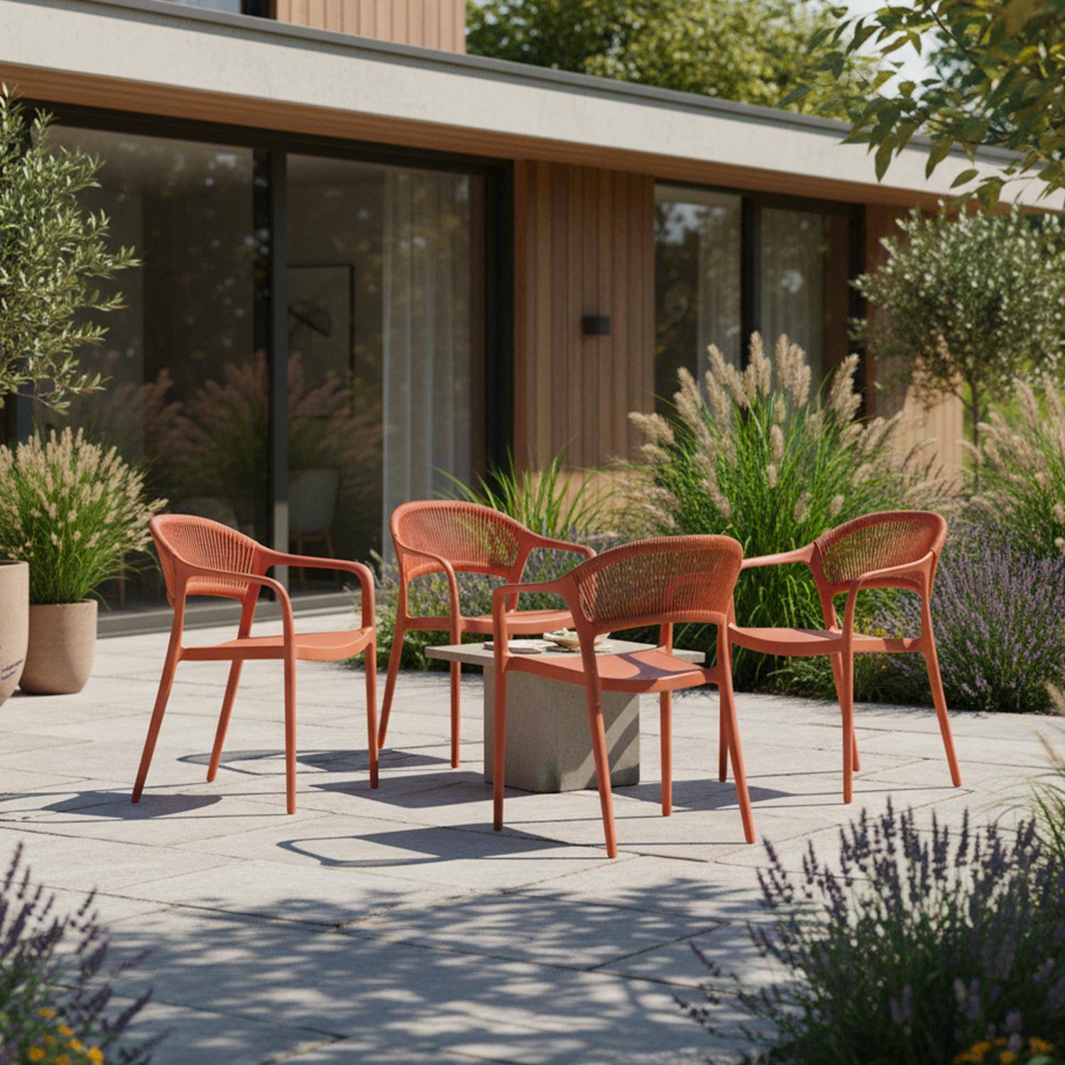 Chaise de jardin empilable avec effet corde terracotta (lot de 4) - Jovia,sweeek,Photo1