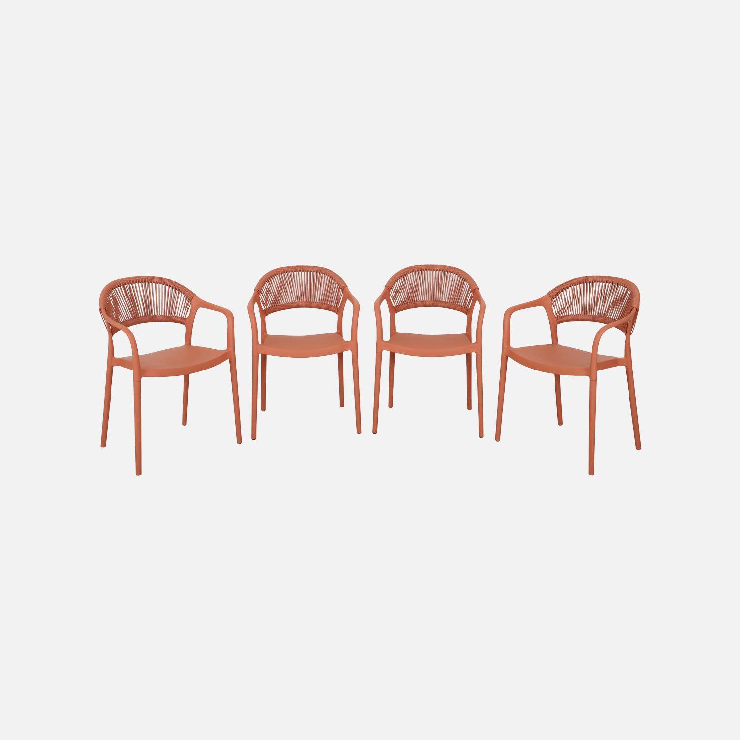 Chaise de jardin empilable avec effet corde terracotta (lot de 4) - Jovia Photo2