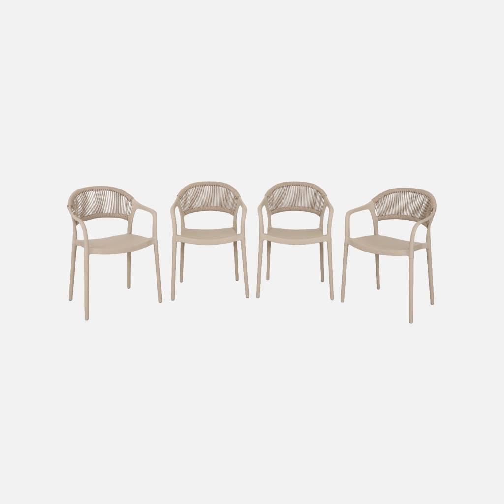 4er-Set stapelbare Gartenstühle mit Seiloptik beige