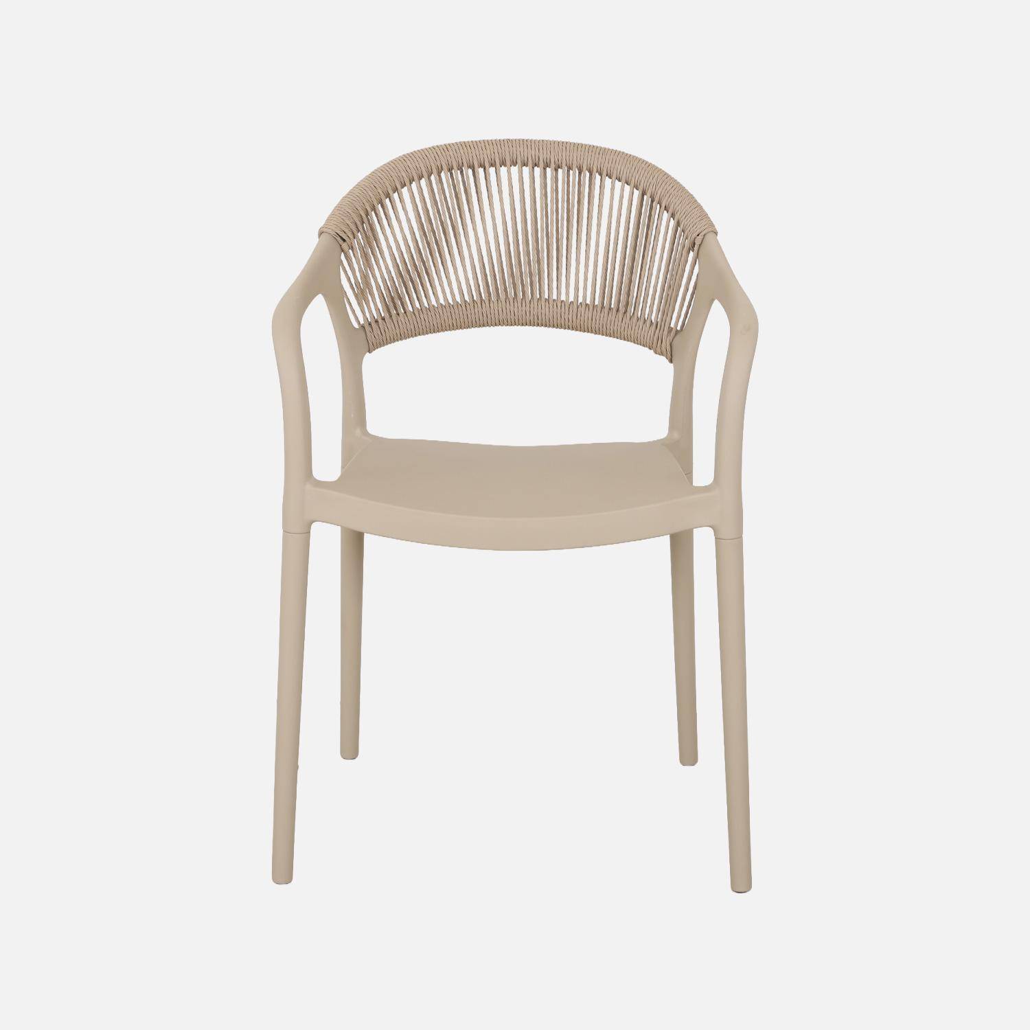 Chaise de jardin empilable avec effet corde beige (lot de 4) - Jovia Photo4
