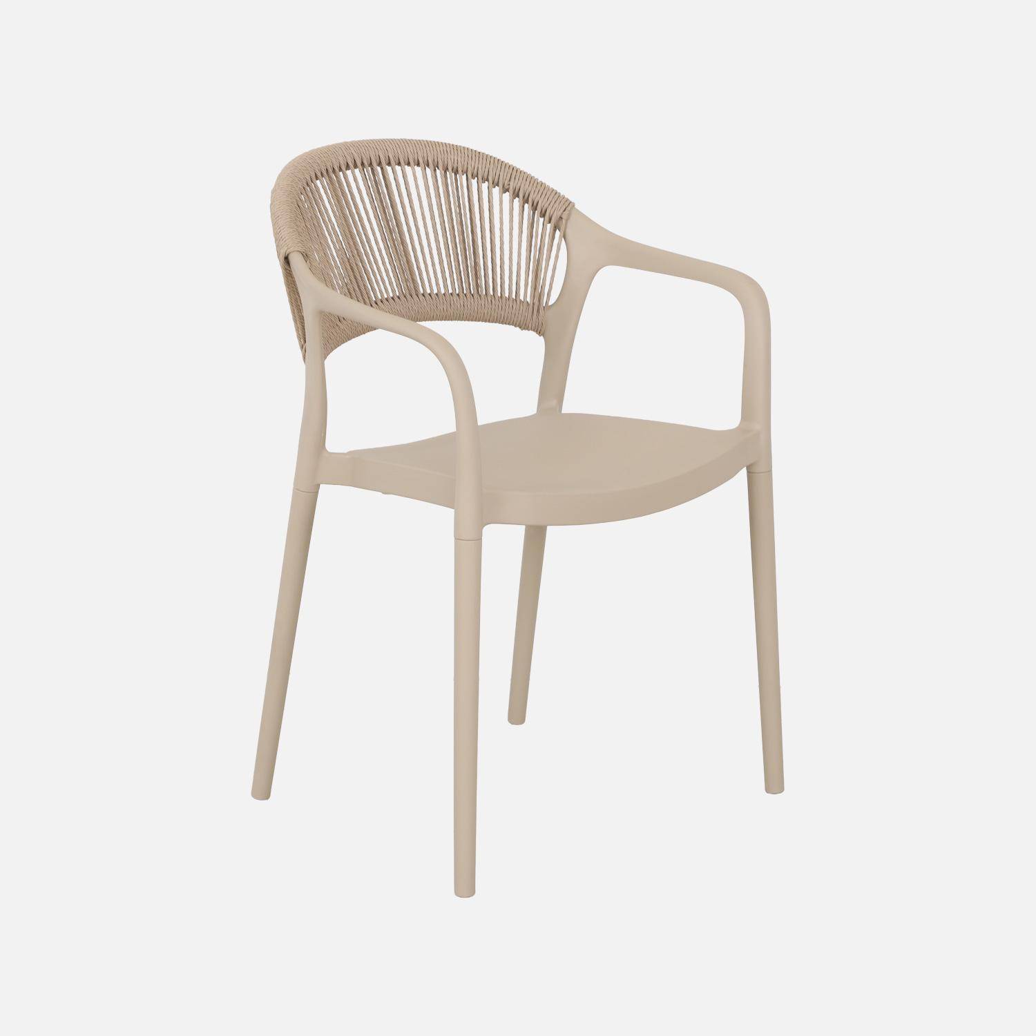 Chaise de jardin empilable avec effet corde beige (lot de 4) - Jovia Photo3