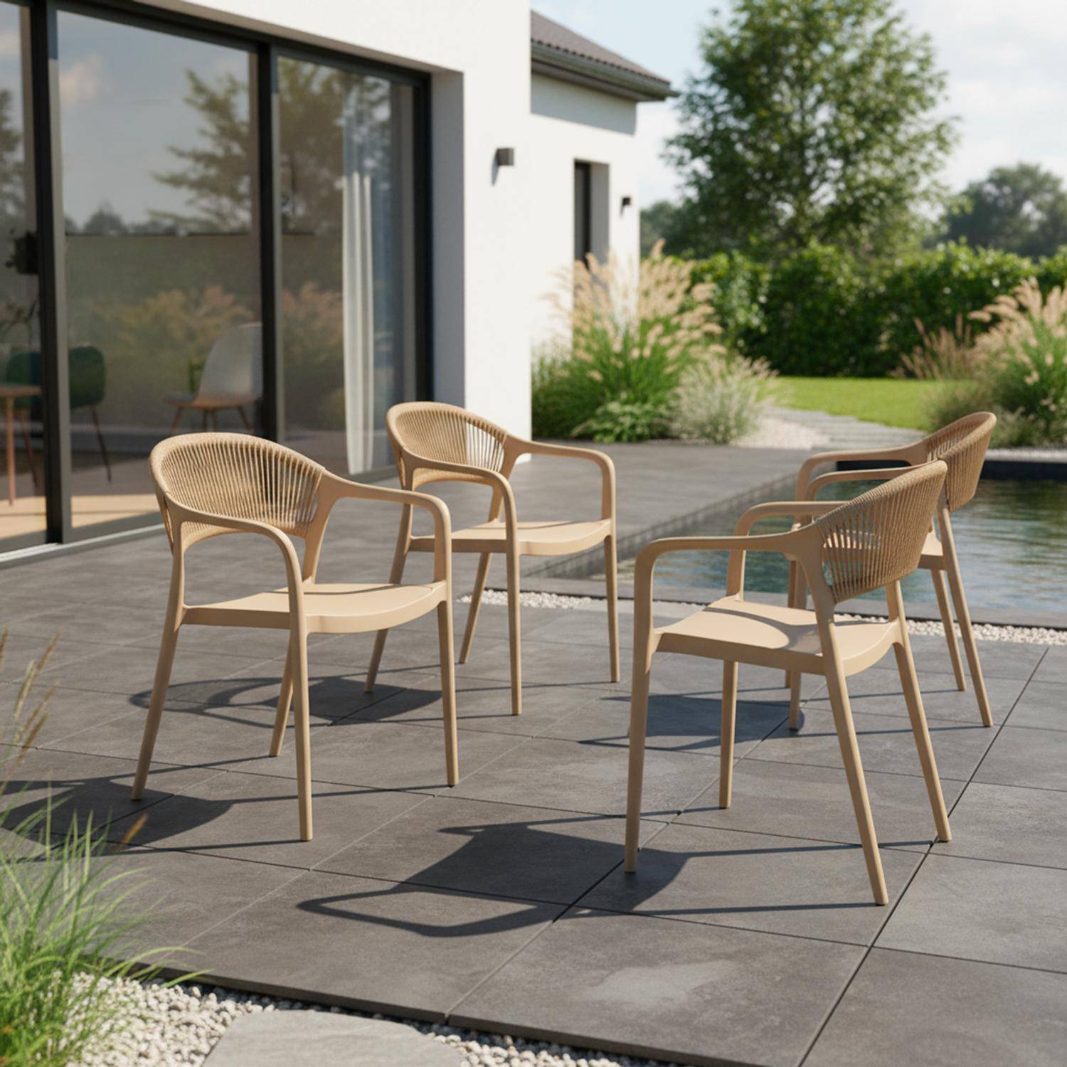 Chaise de jardin empilable avec effet corde beige (lot de 4) - Jovia,sweeek,Photo1