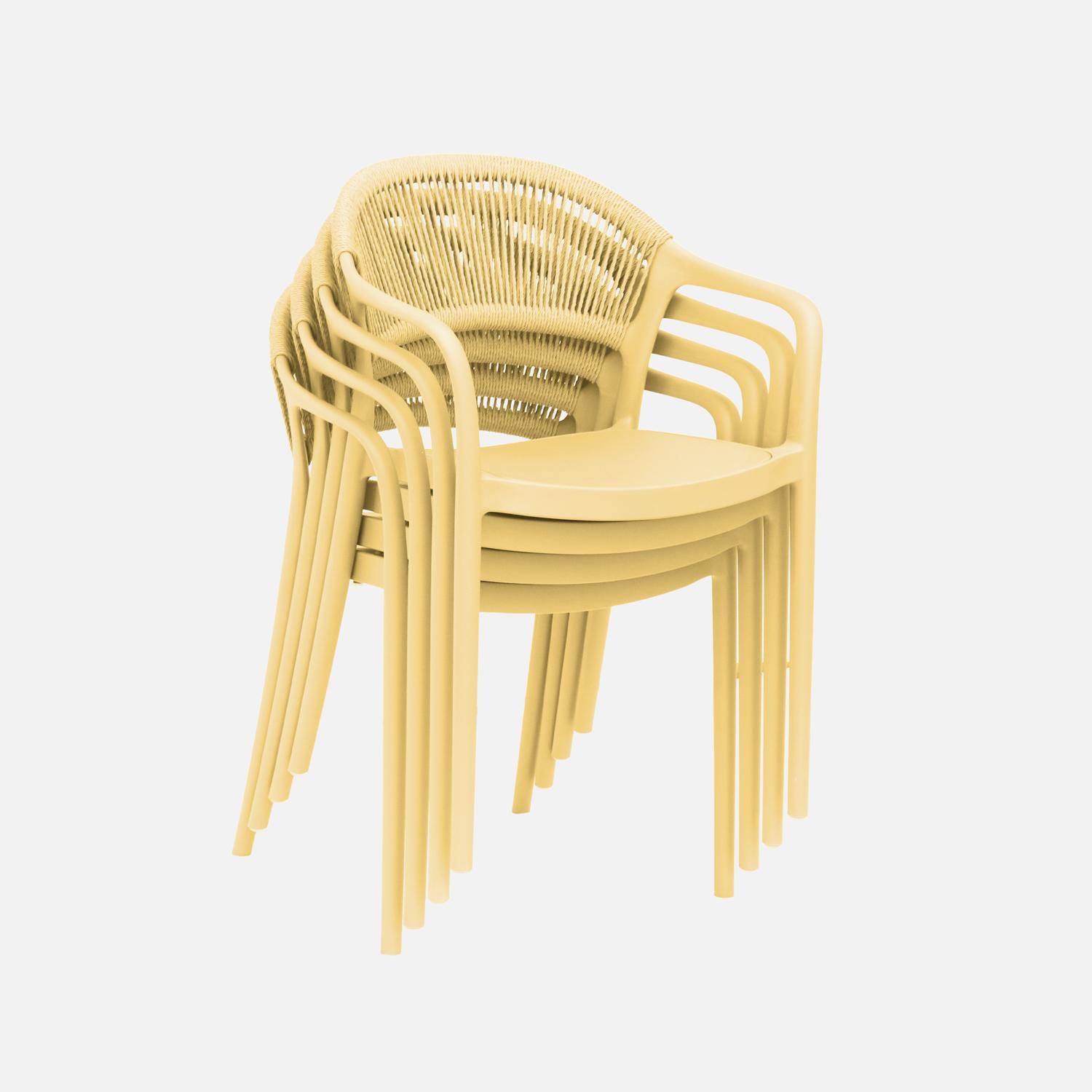 Chaise de jardin empilable avec effet corde jaune (lot de 4) - Jovia Photo4