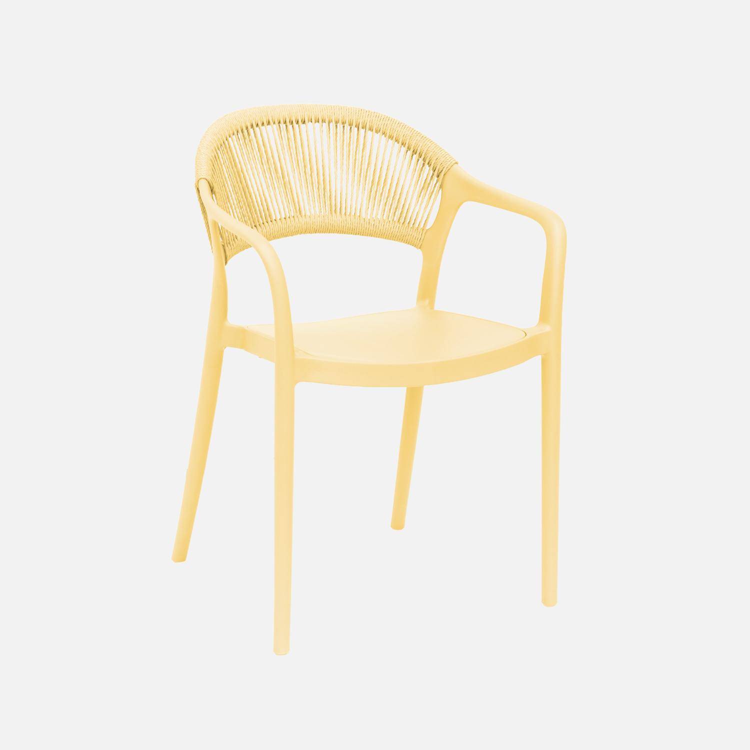 Chaise de jardin empilable avec effet corde jaune (lot de 4) - Jovia Photo3