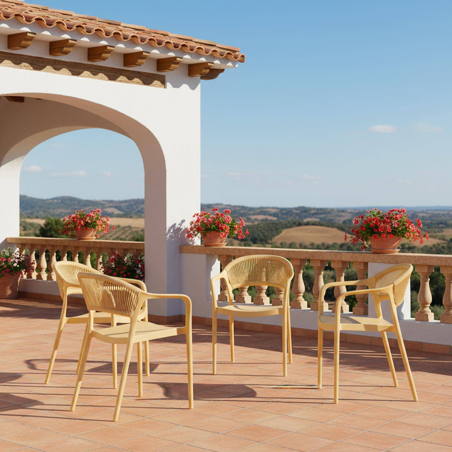 Chaise de jardin empilable avec effet corde jaune (lot de 4) - Jovia Photo1