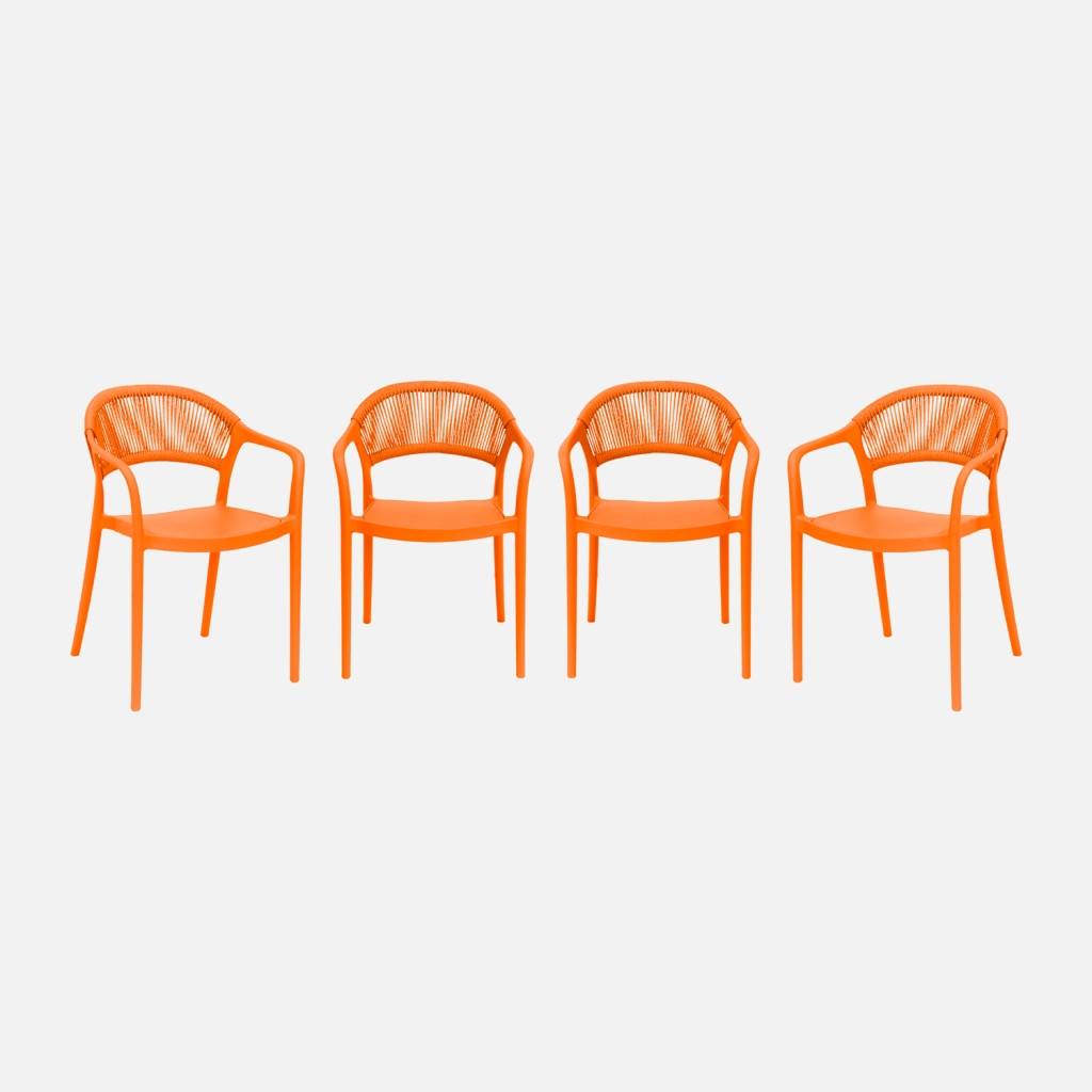 Chaise de jardin empilable avec effet corde orange (lot de 4)