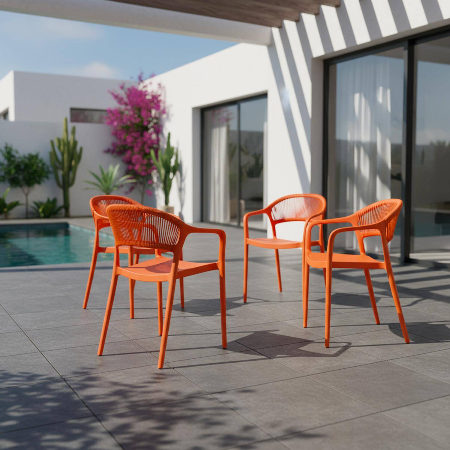 Chaise de jardin empilable avec effet corde orange (lot de 4) - Jovia Photo1