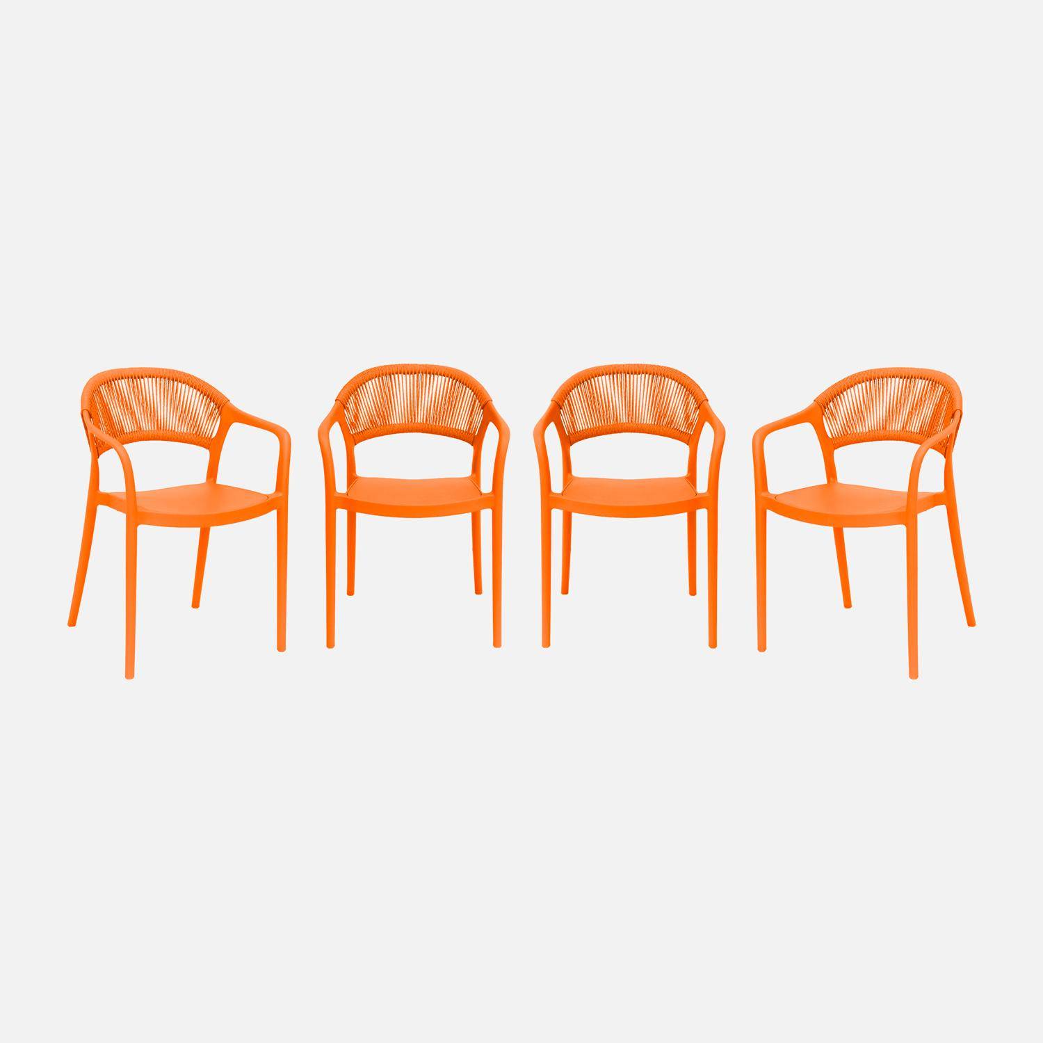Chaise de jardin empilable avec effet corde orange (lot de 4) - Jovia Photo2