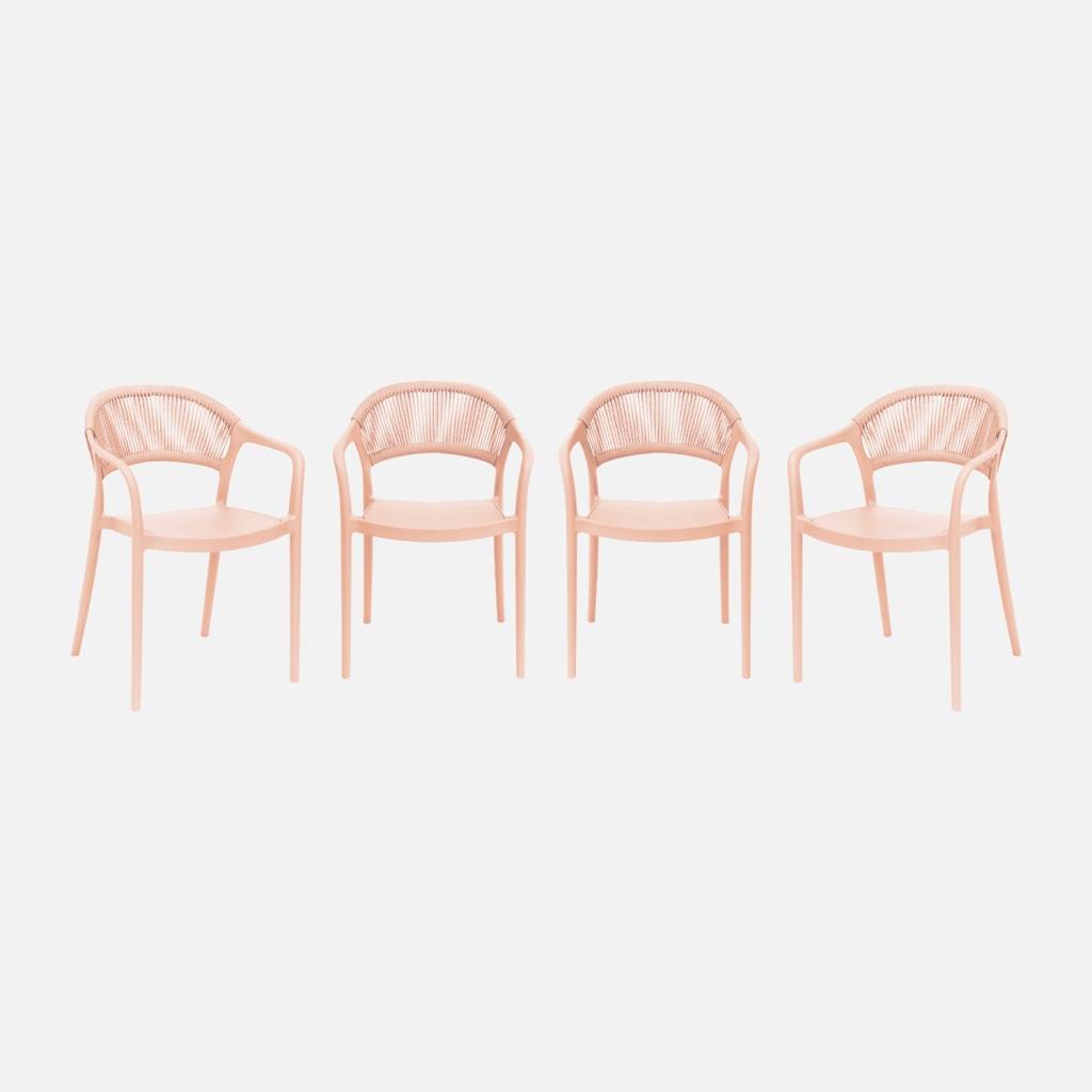 Chaise de jardin empilable avec effet corde rose (lot de 4)