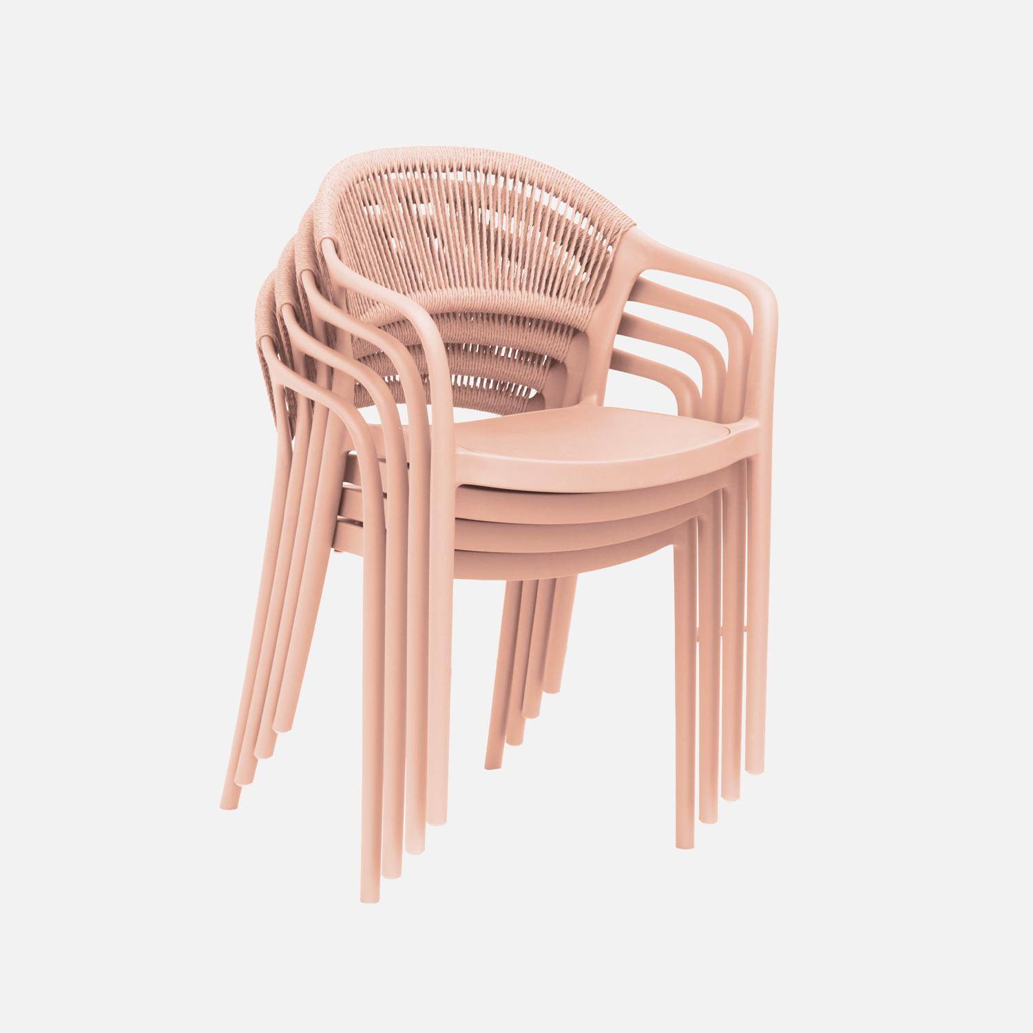 Chaise de jardin empilable avec effet corde rose (lot de 4) - Jovia,sweeek,Photo4