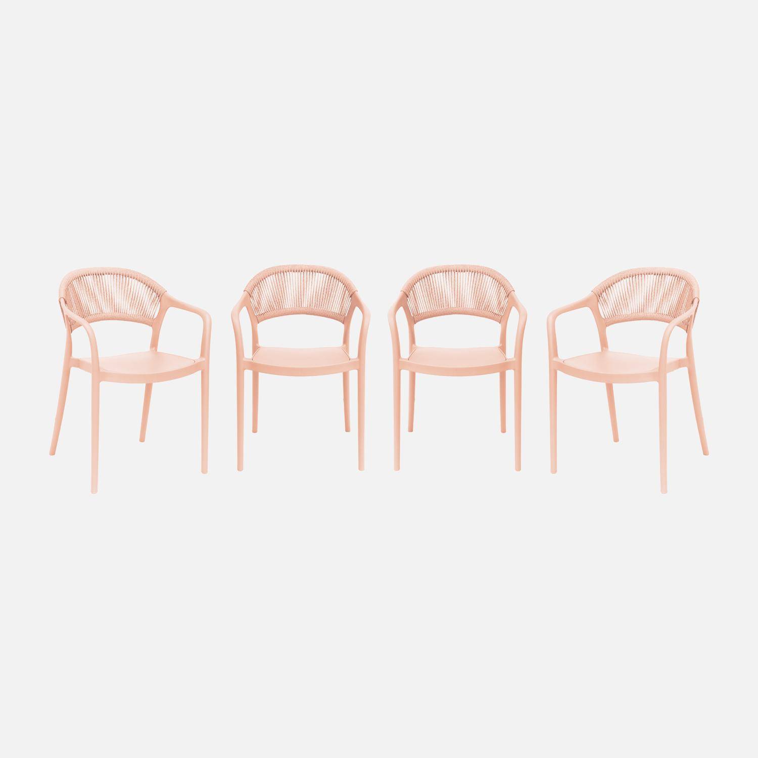 Chaise de jardin empilable avec effet corde rose (lot de 4) - Jovia Photo2