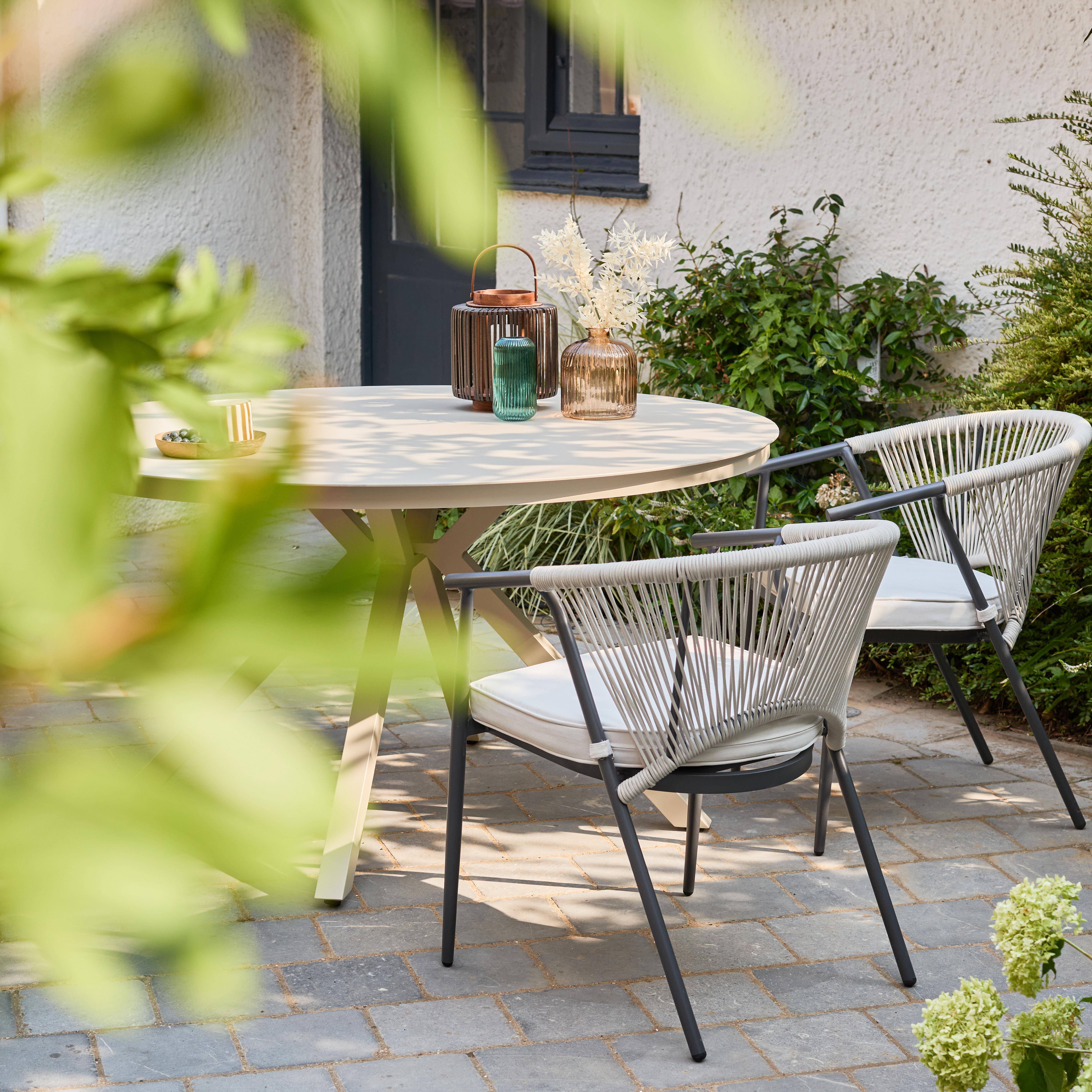 Table de jardin ronde aluminium et verre 6 places beige - Orbis Photo1