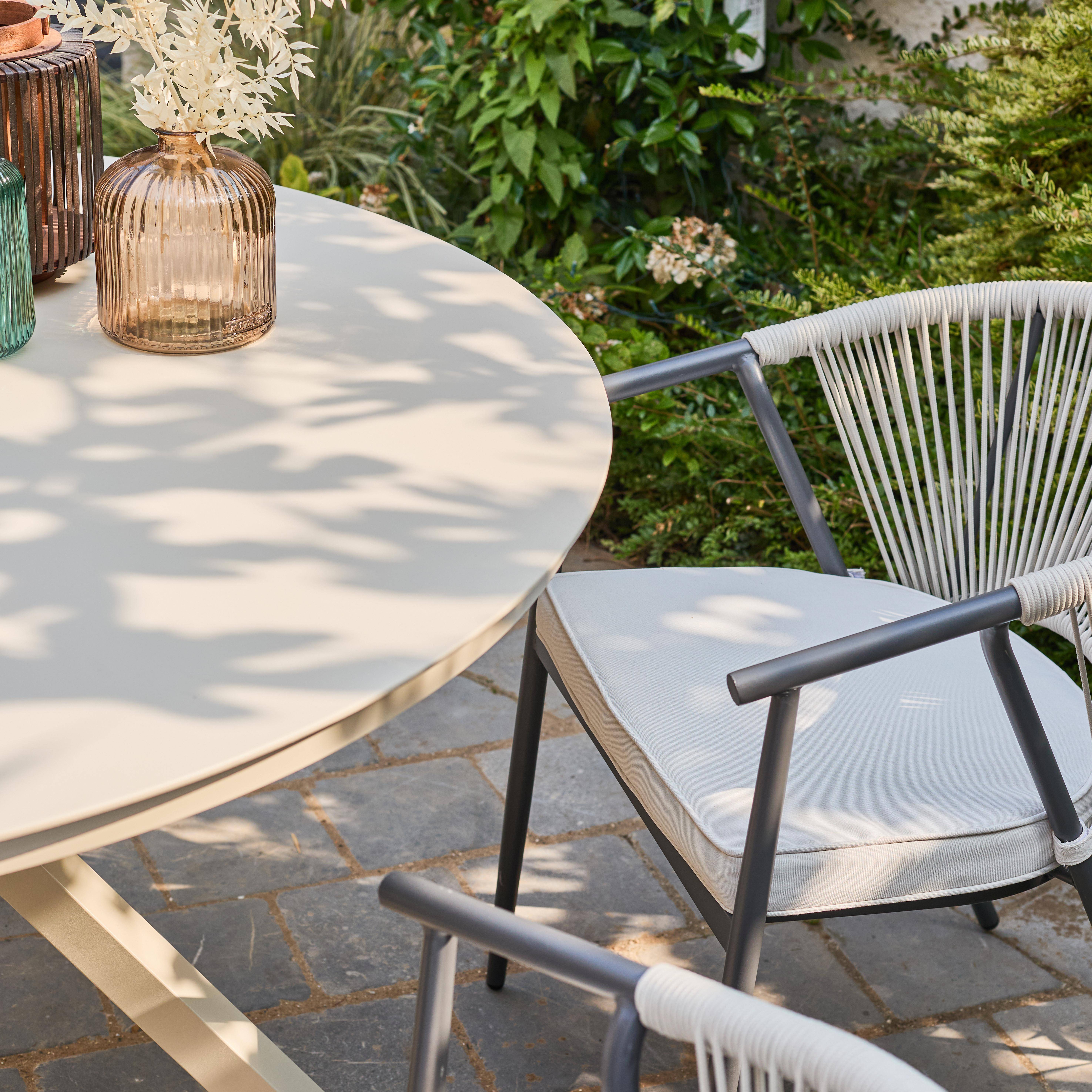 Table de jardin ronde aluminium et verre 6 places beige - Orbis Photo3