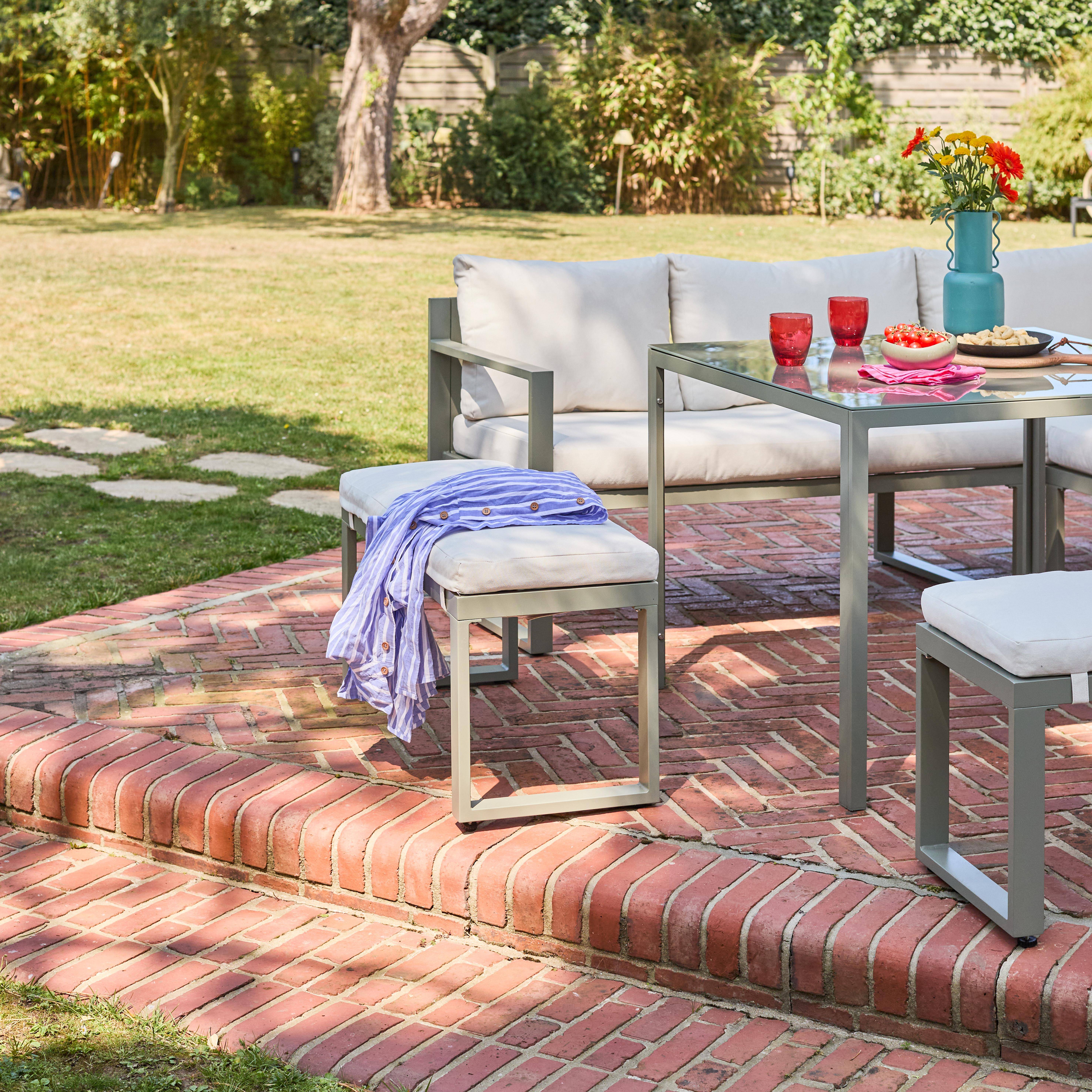 Tuinset tuintafel en banken met 9 zitplaatsen aluminium kaki en beige - Convivio Photo4