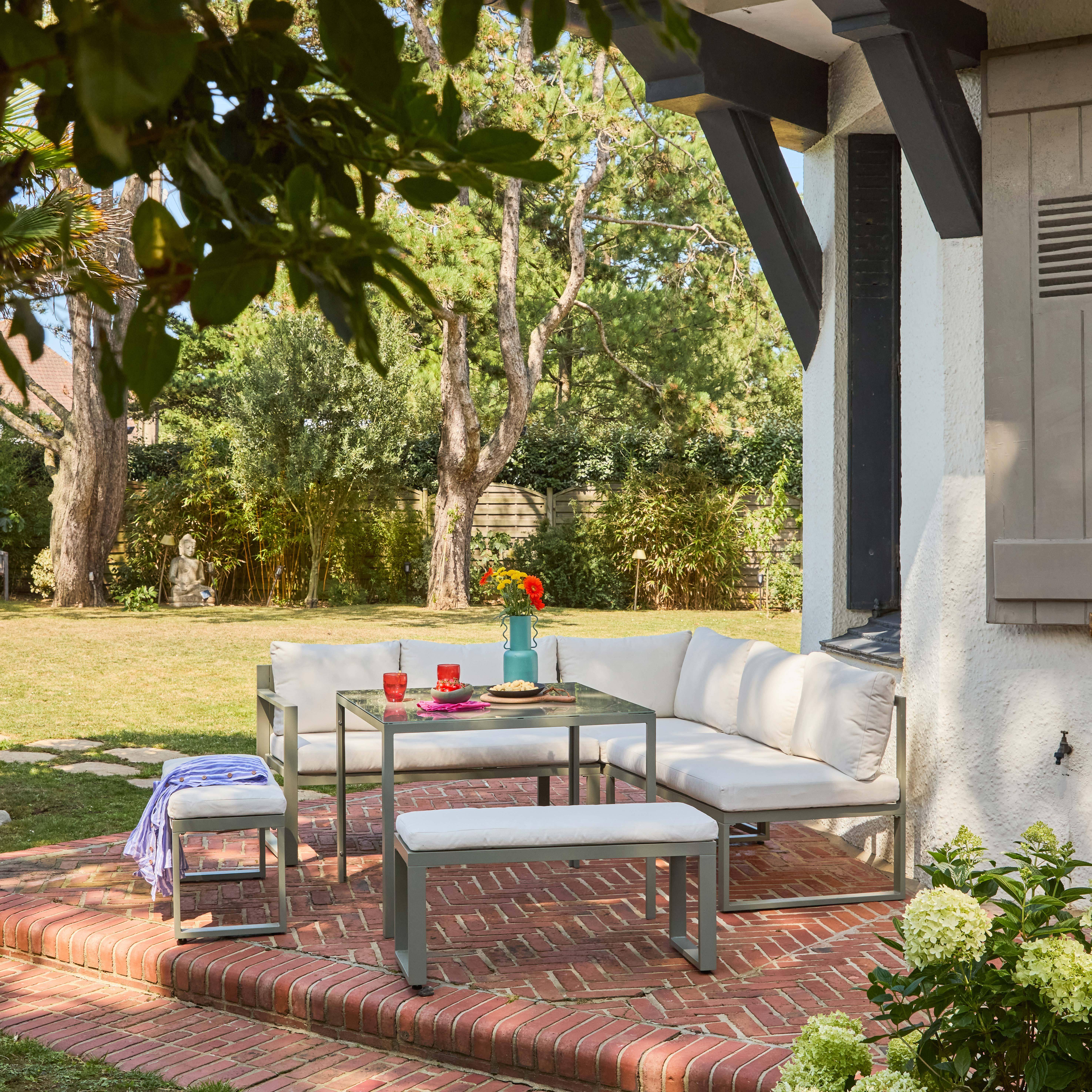 Salon, table de jardin aluminium 9 places kaki et beige - Convivio Photo1