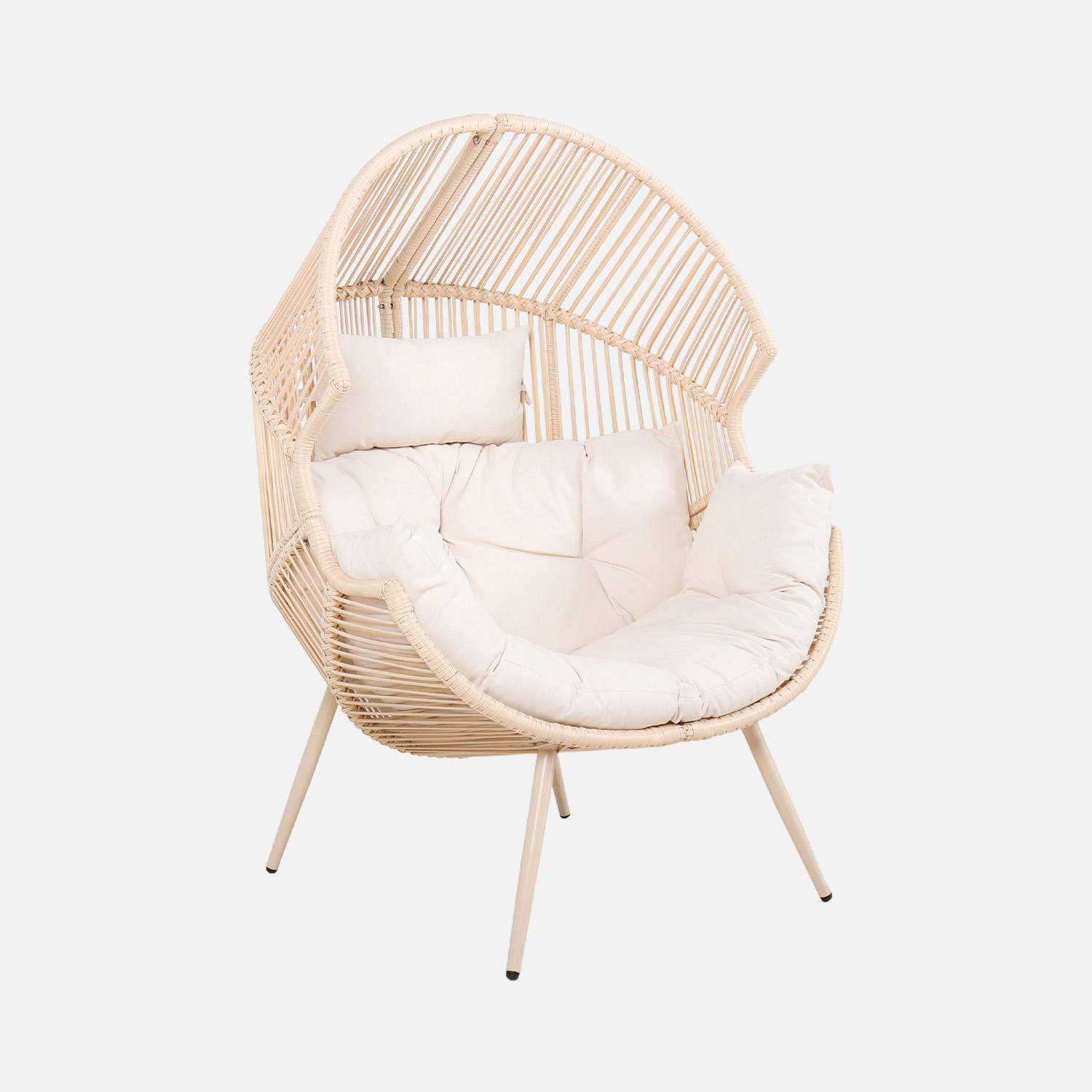 Sillón huevo de jardín de acero y resina Beige - 100x91x142 cm Photo8