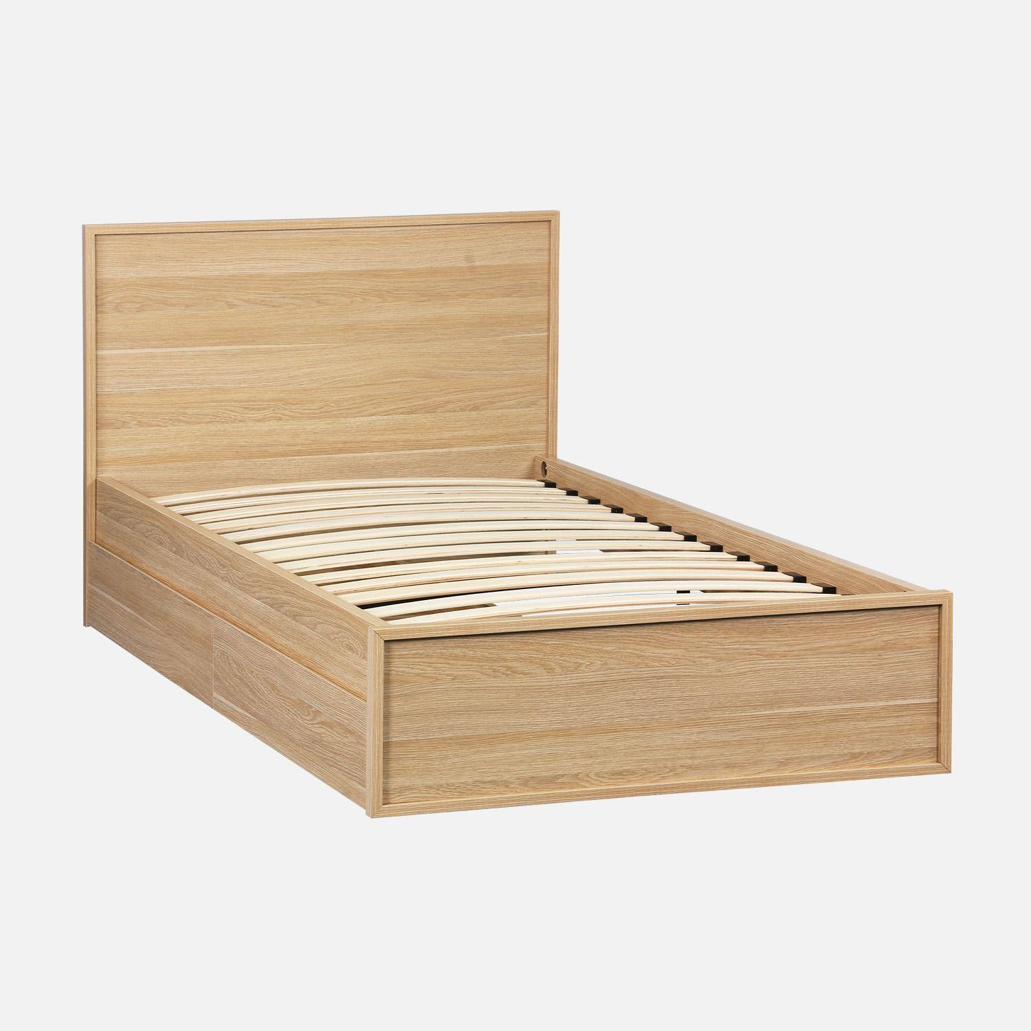 Cama com estrado de ripas e cabeceira 190cm + 2 gavetas decorativas em madeira Natural - 195x95x80 cm,sweeek,Photo2