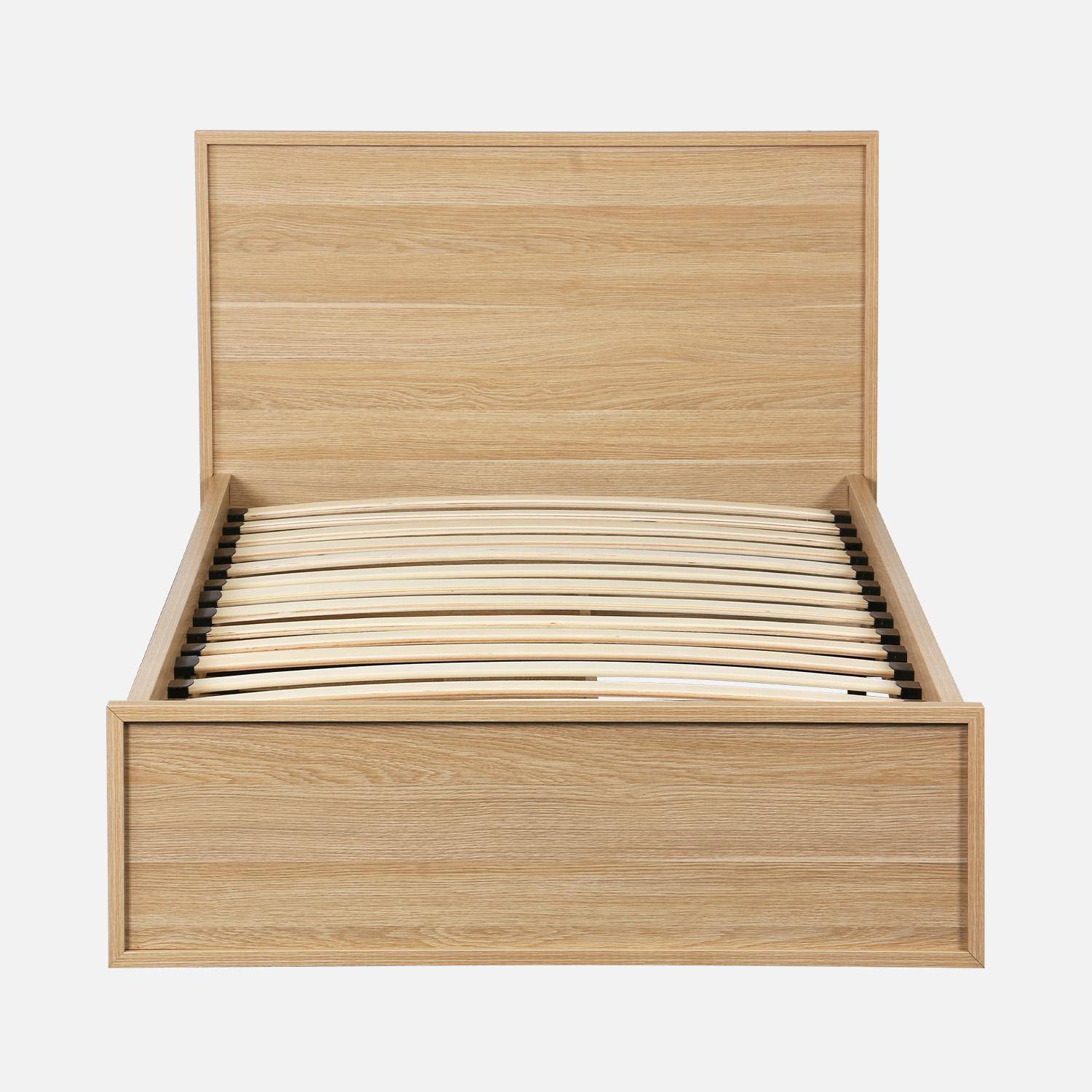 Lit avec sommier à lattes et tête de lit 90 x 190cm + 2 tiroirs décor bois naturel - Kuba Photo3