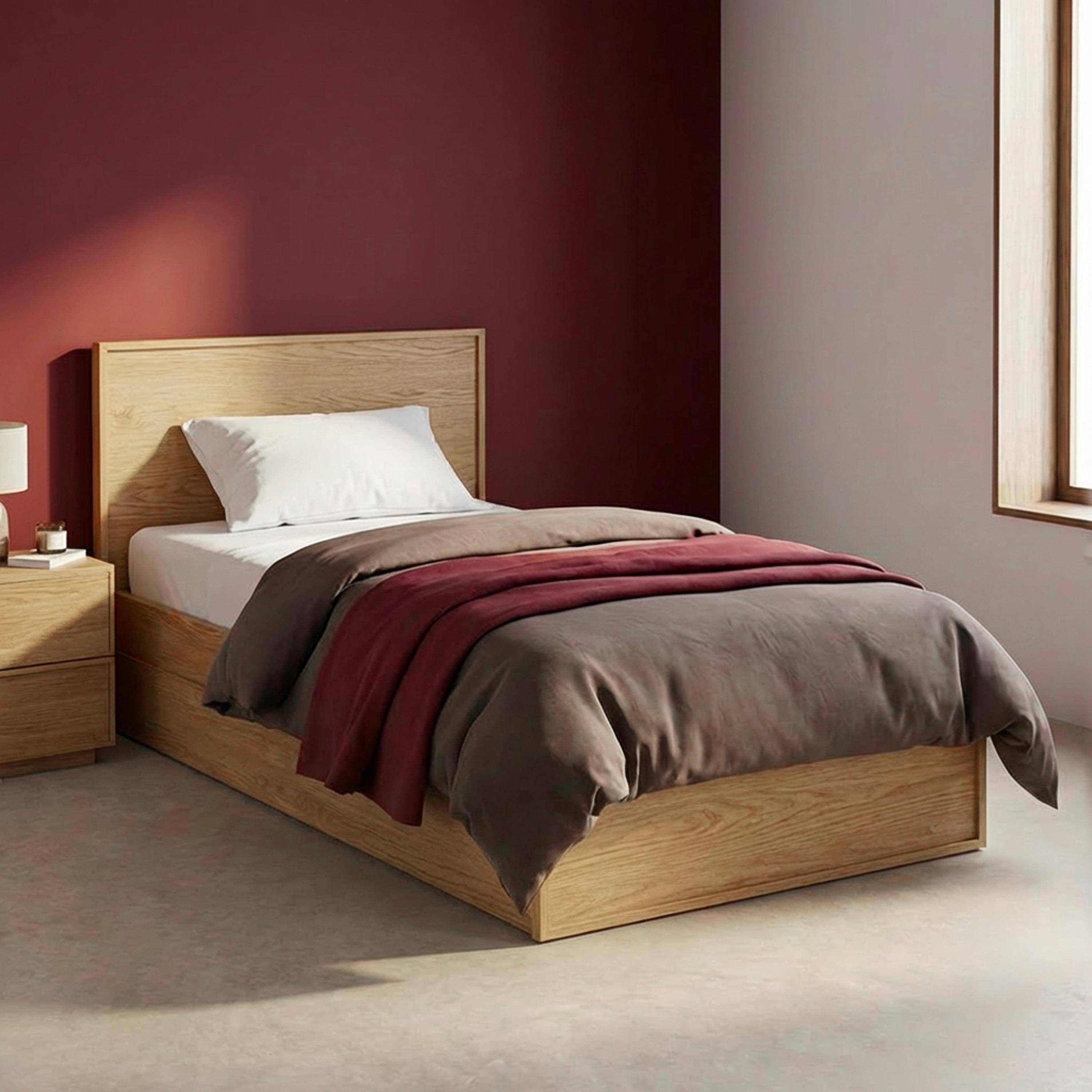 Cama com estrado de ripas e cabeceira 190cm + 2 gavetas decorativas em madeira Natural - 195x95x80 cm Photo1