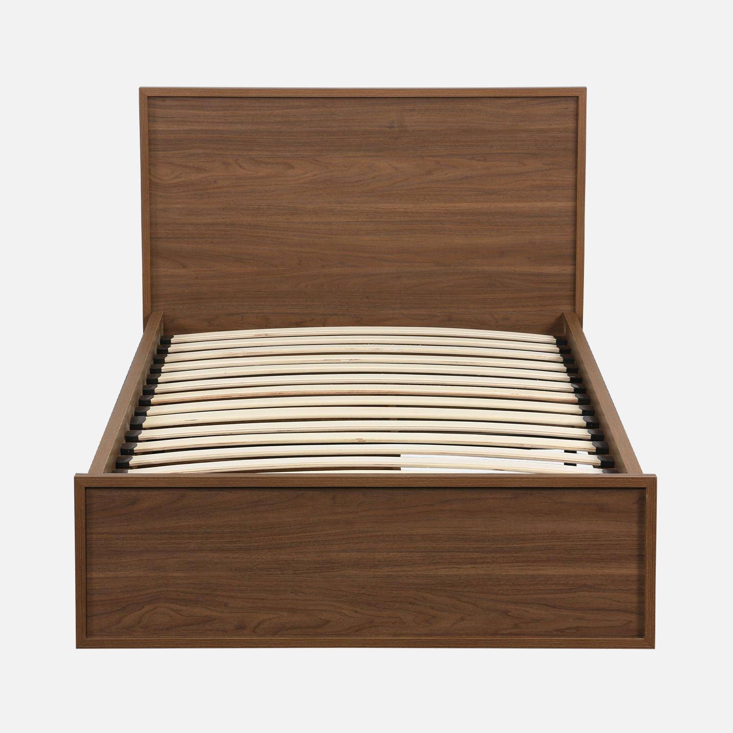 Lit avec sommier à lattes et tête de lit 90 x 190cm + 2 tiroirs décor bois noyer - Kuba Photo3