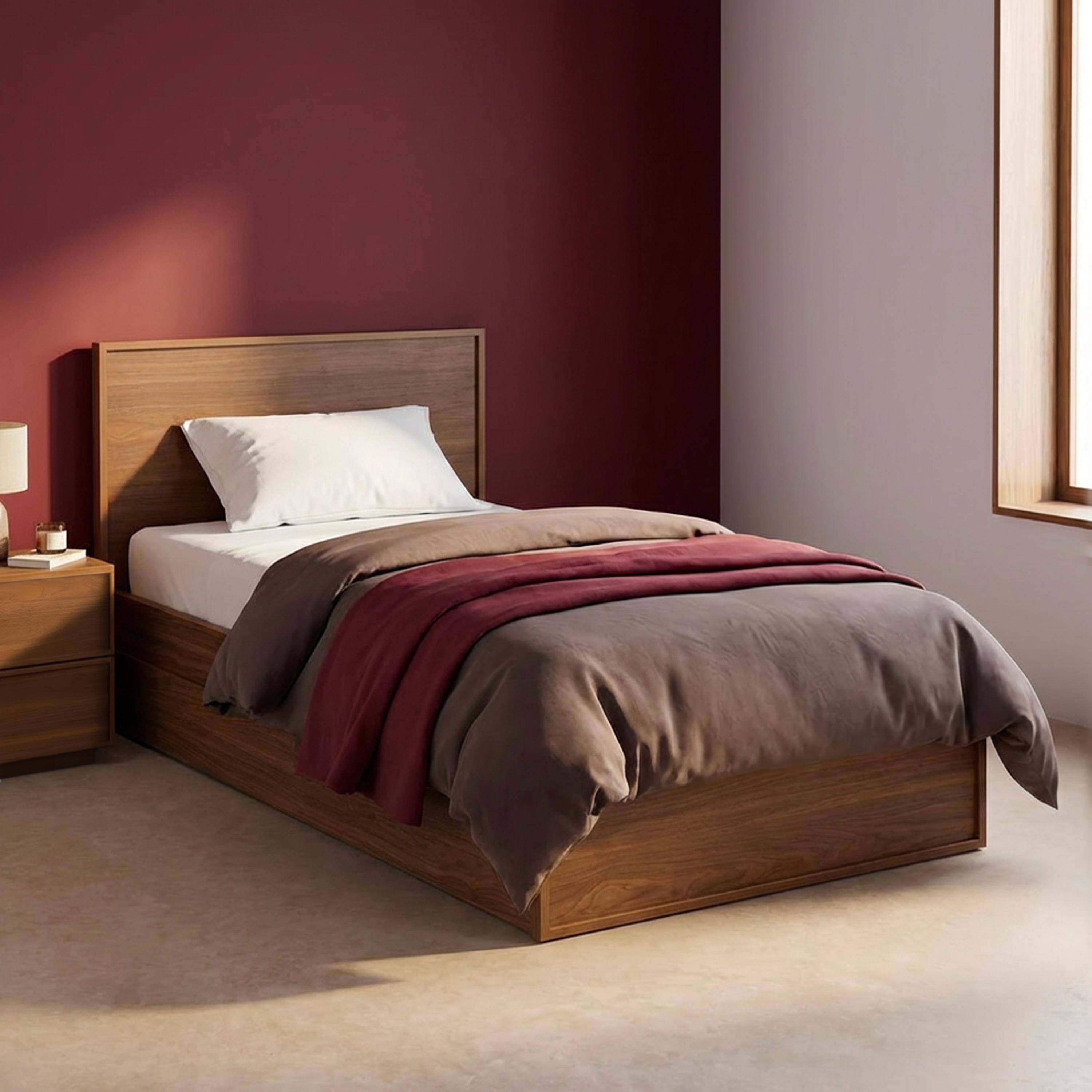 Cama com estrado de ripas e cabeceira 190cm + 2 gavetas decorativas em madeira Madeira de nogueira - 195x95x80 cm,sweeek,Photo1