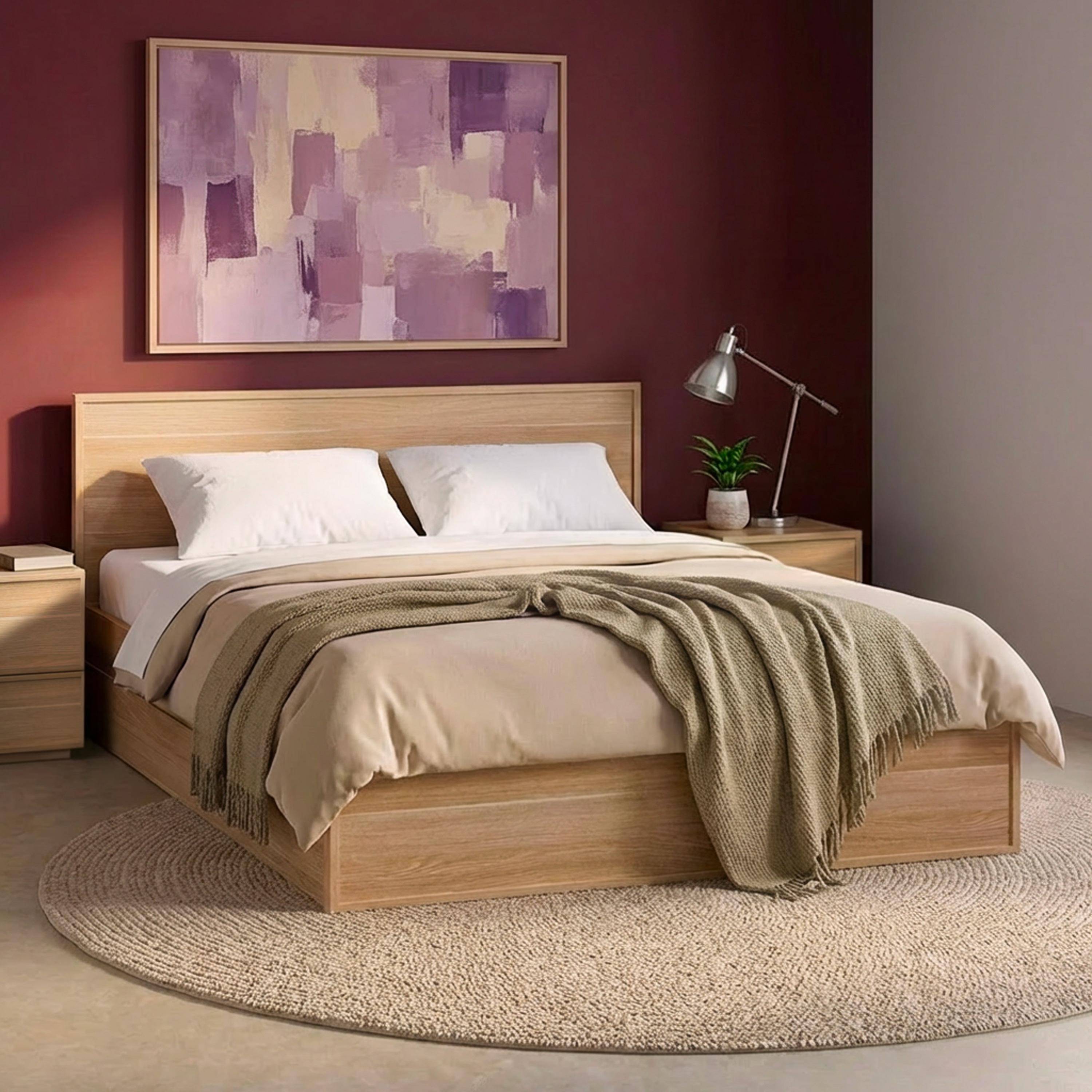 Lit avec sommier à lattes et tête de lit 140 x 190cm + 4 tiroirs décor bois naturel - Kuba,sweeek,Photo1