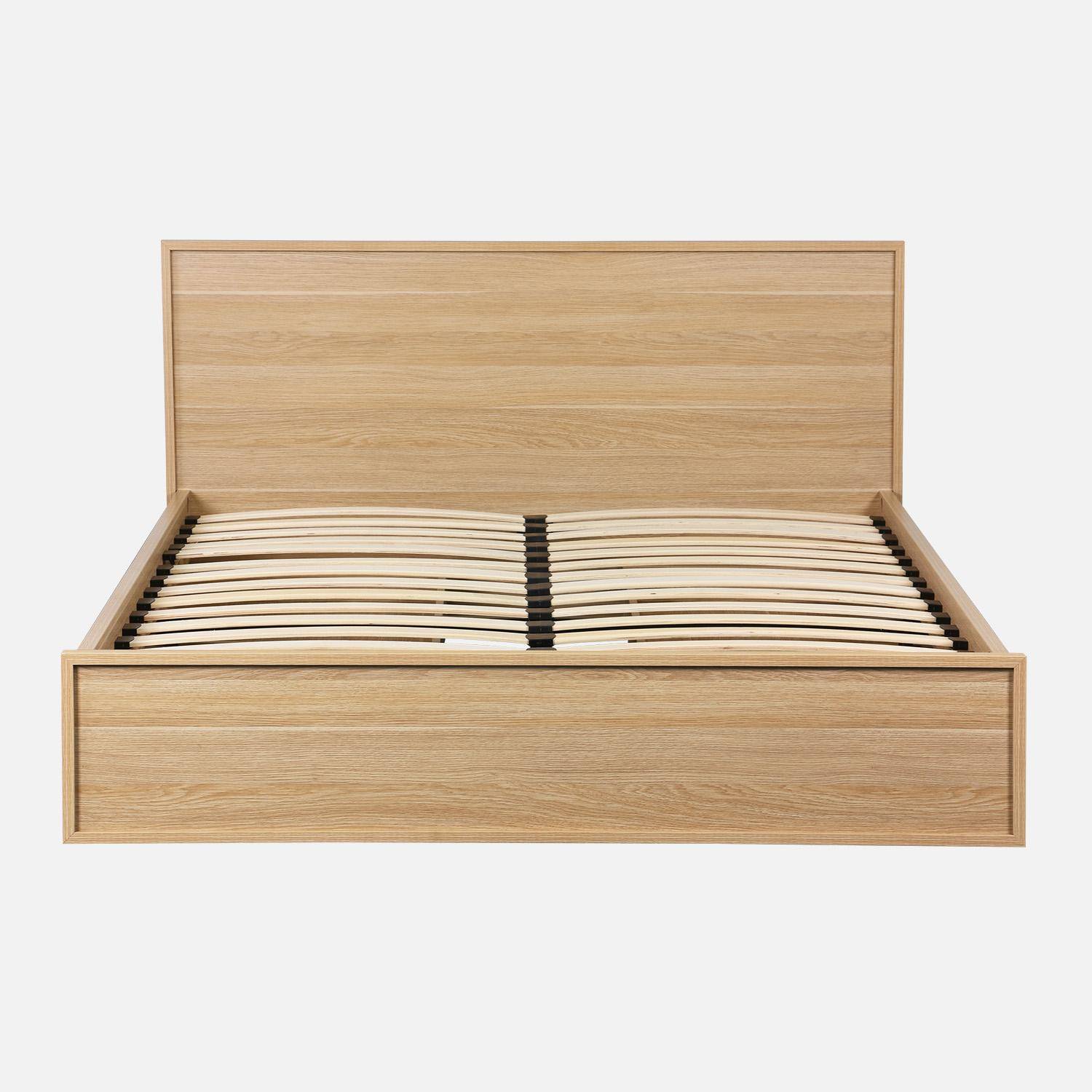Lit avec sommier à lattes et tête de lit 140 x 190cm + 4 tiroirs décor bois naturel - Kuba,sweeek,Photo3